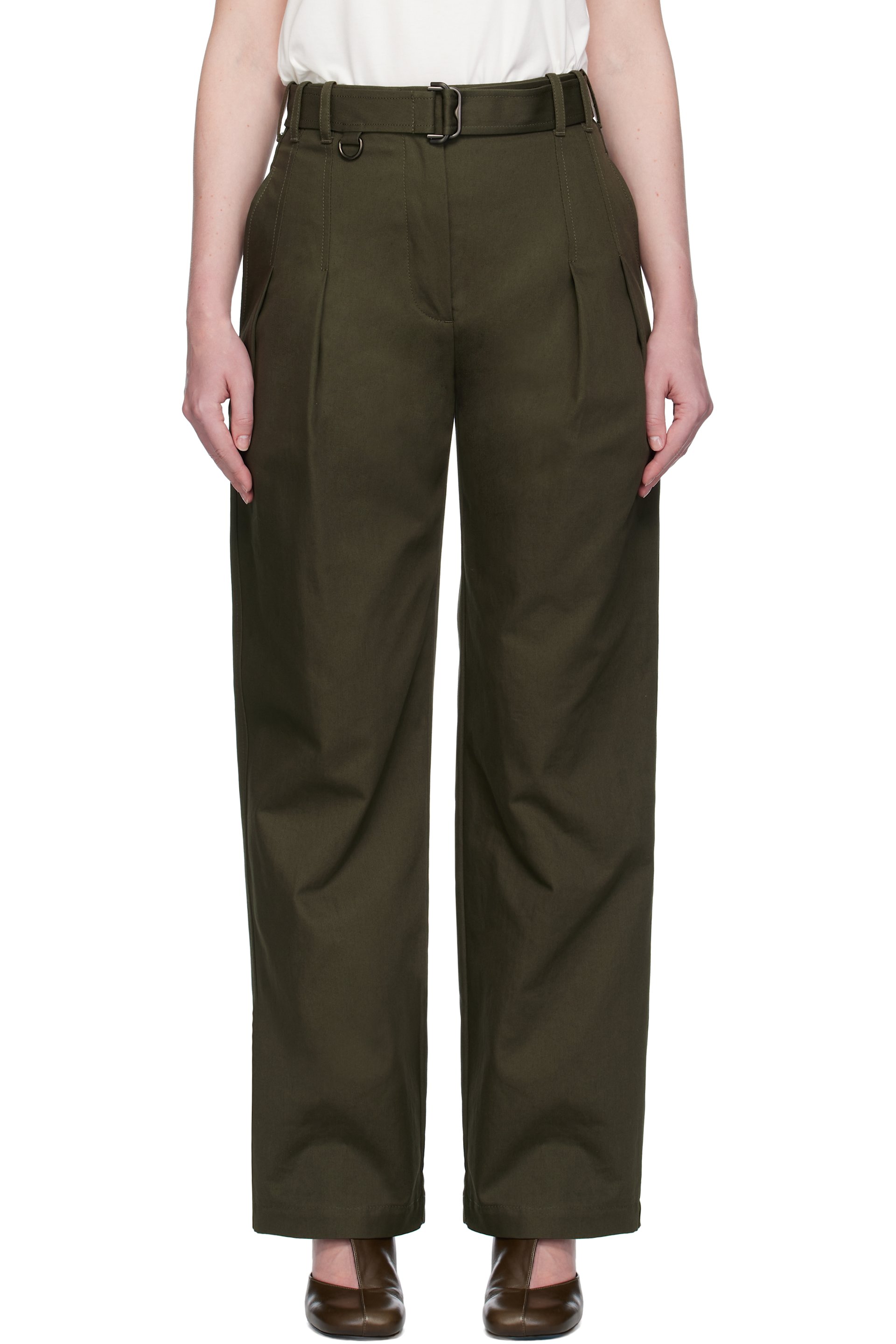 Burberry - Pantalon vert en gabardine à ceinture