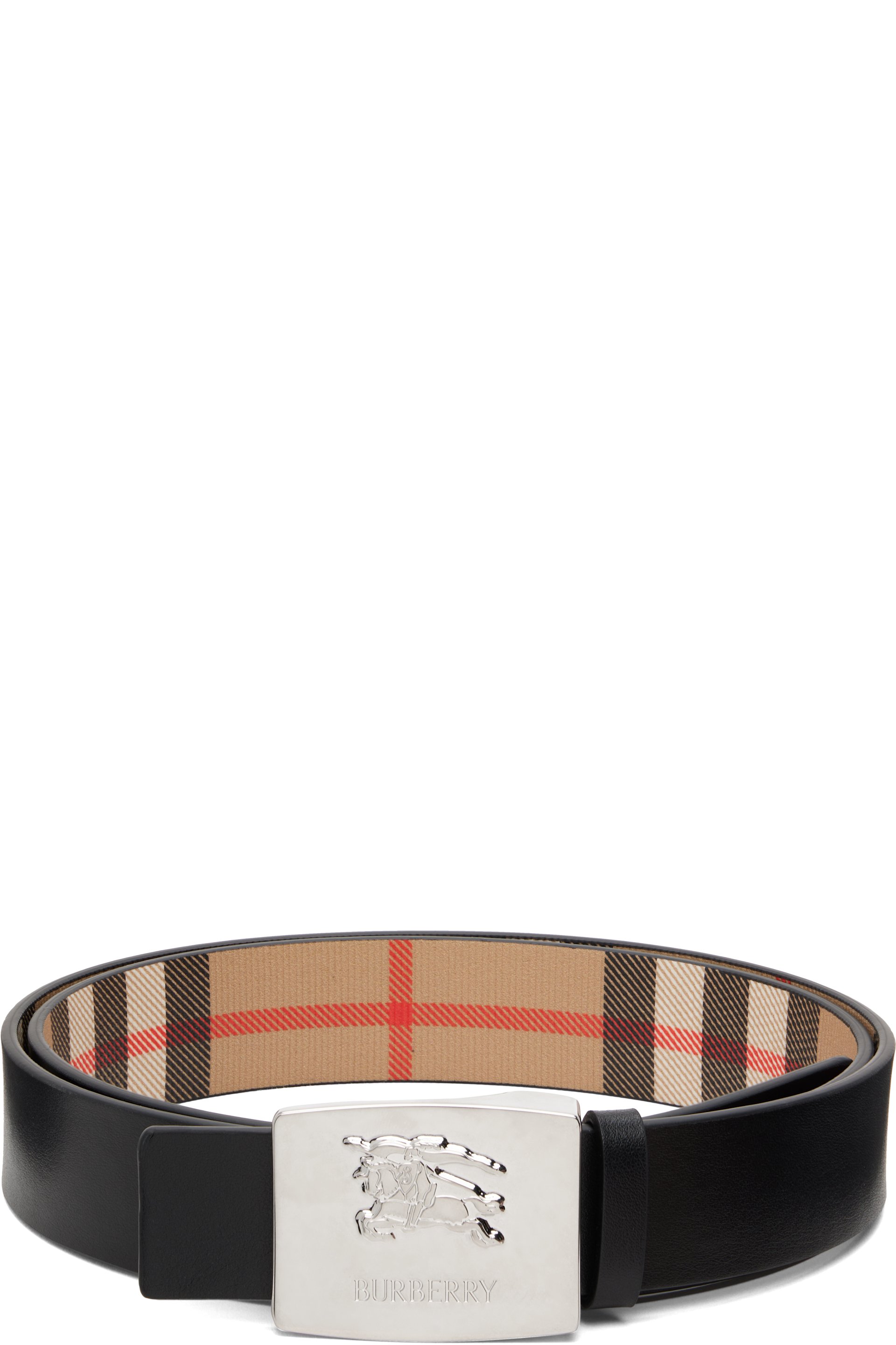 Burberry - Black & Beige Square Knight Reversible Belt