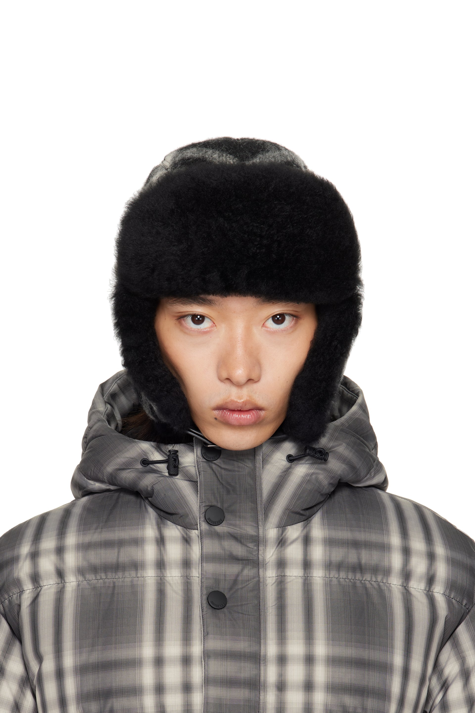 Burberry - Black & Off-White Check Wool Trapper Hat