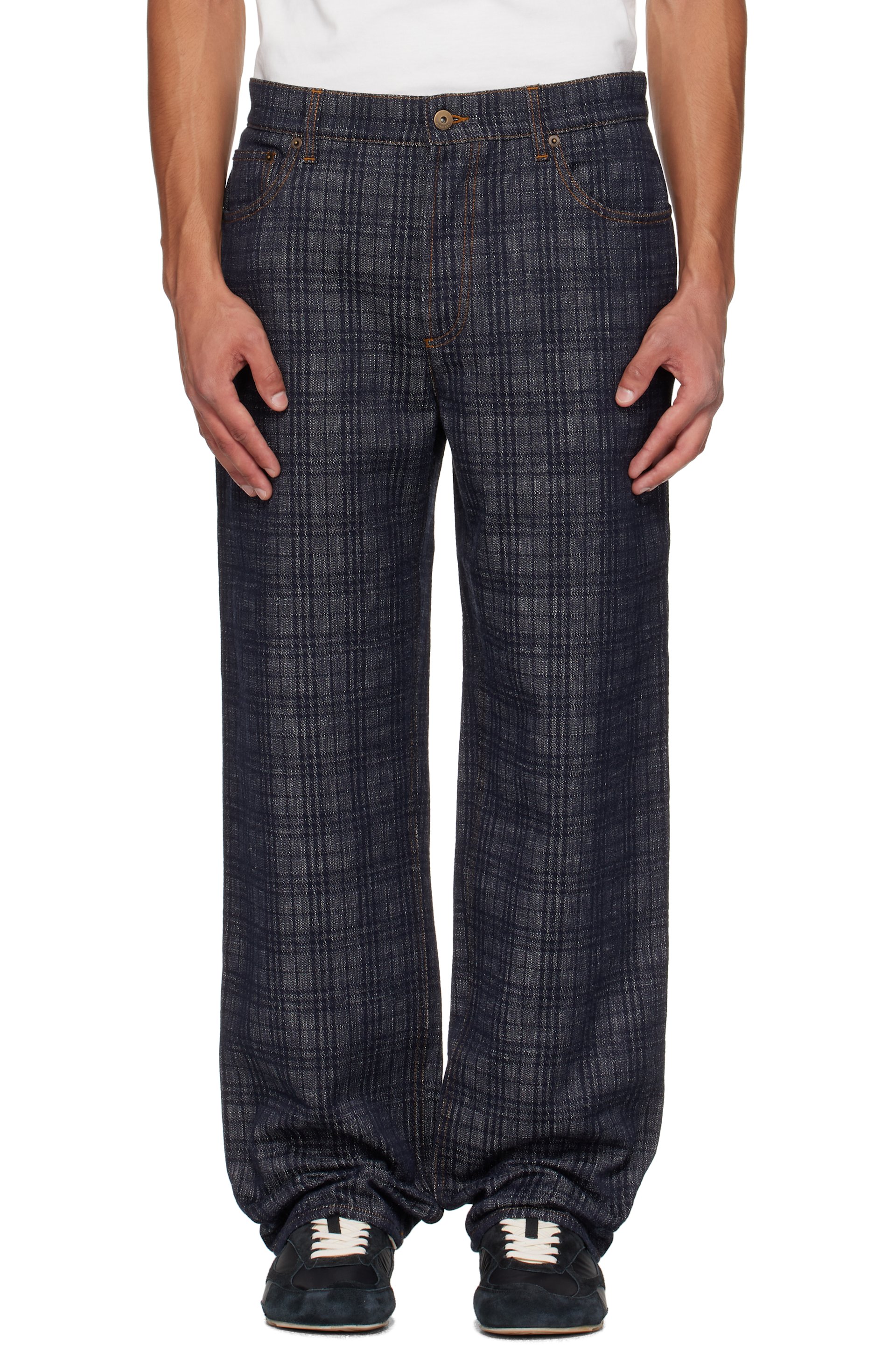 Burberry - Navy Loose Check Jeans