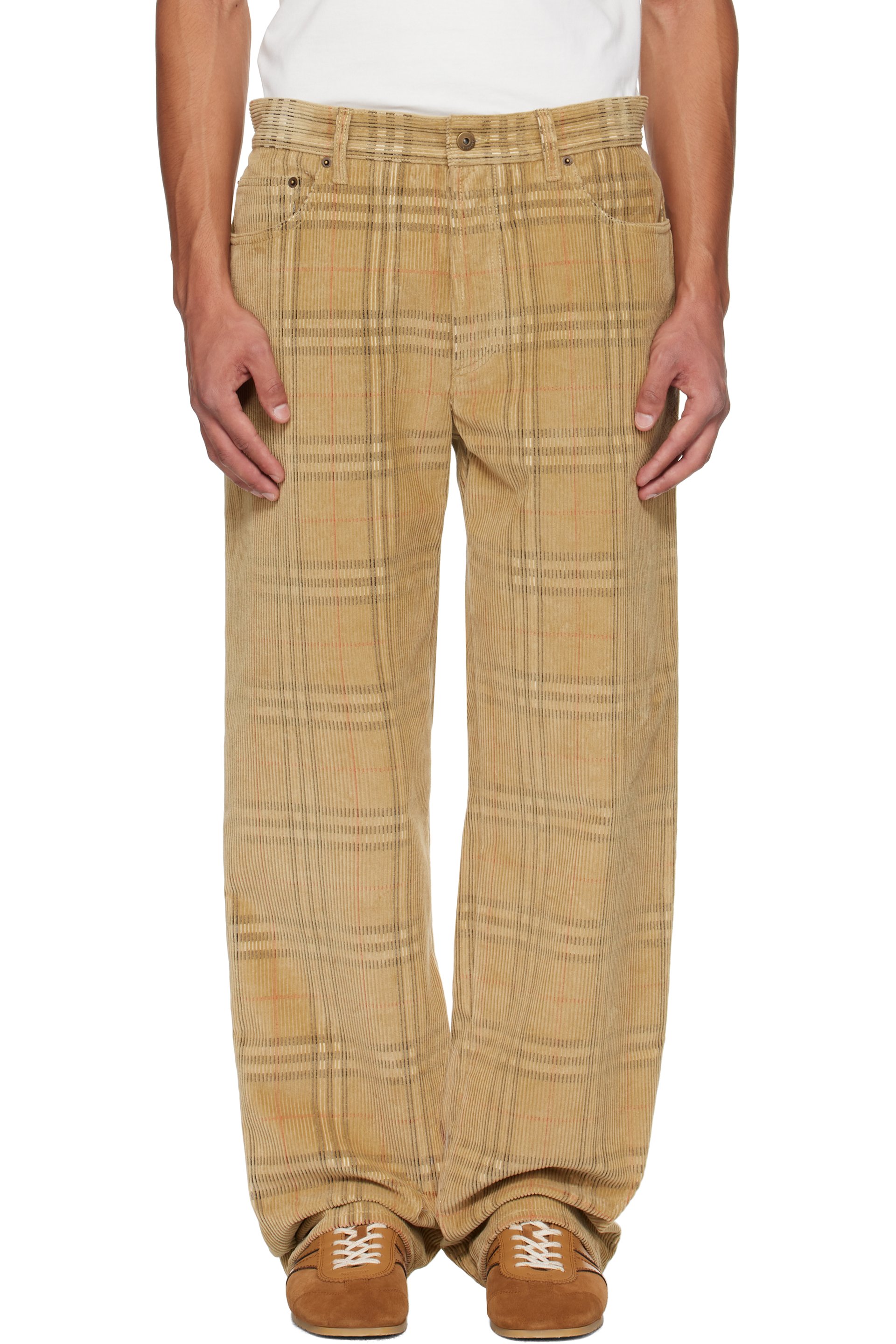 Burberry - Beige Check Corduroy Trousers