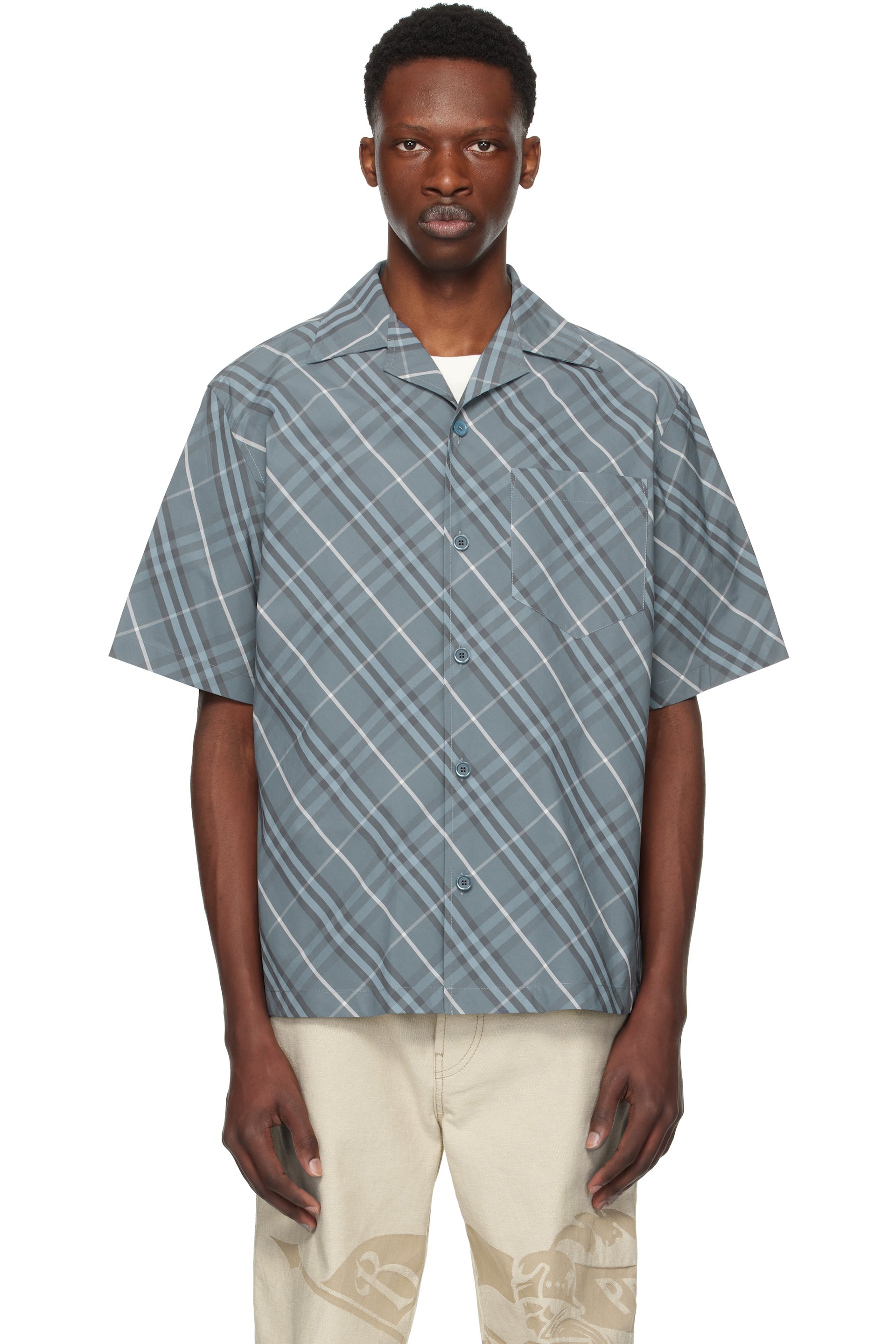 Burberry - Navy Relaxed Fit Check Cotton Shirt