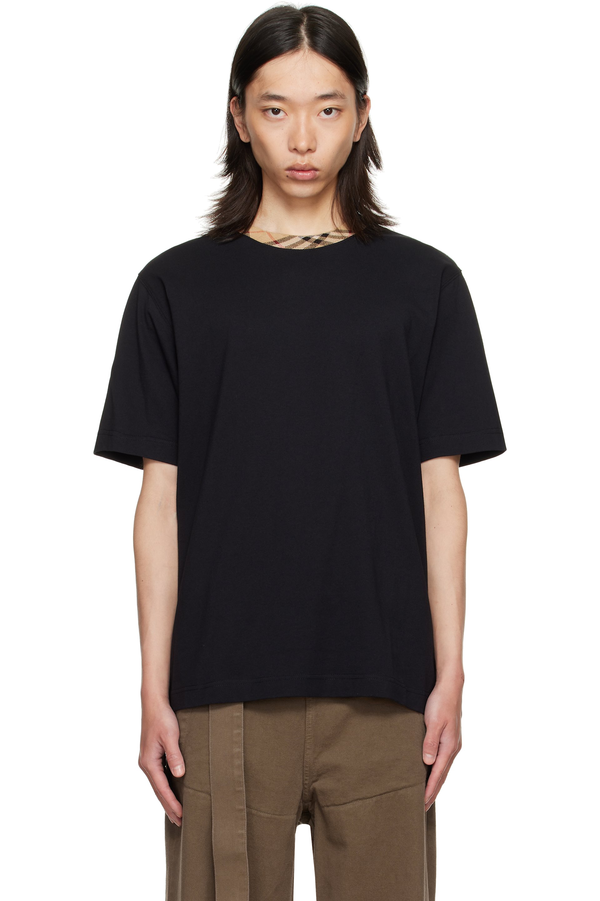 Burberry - Black Check Trim Cotton T-shirt