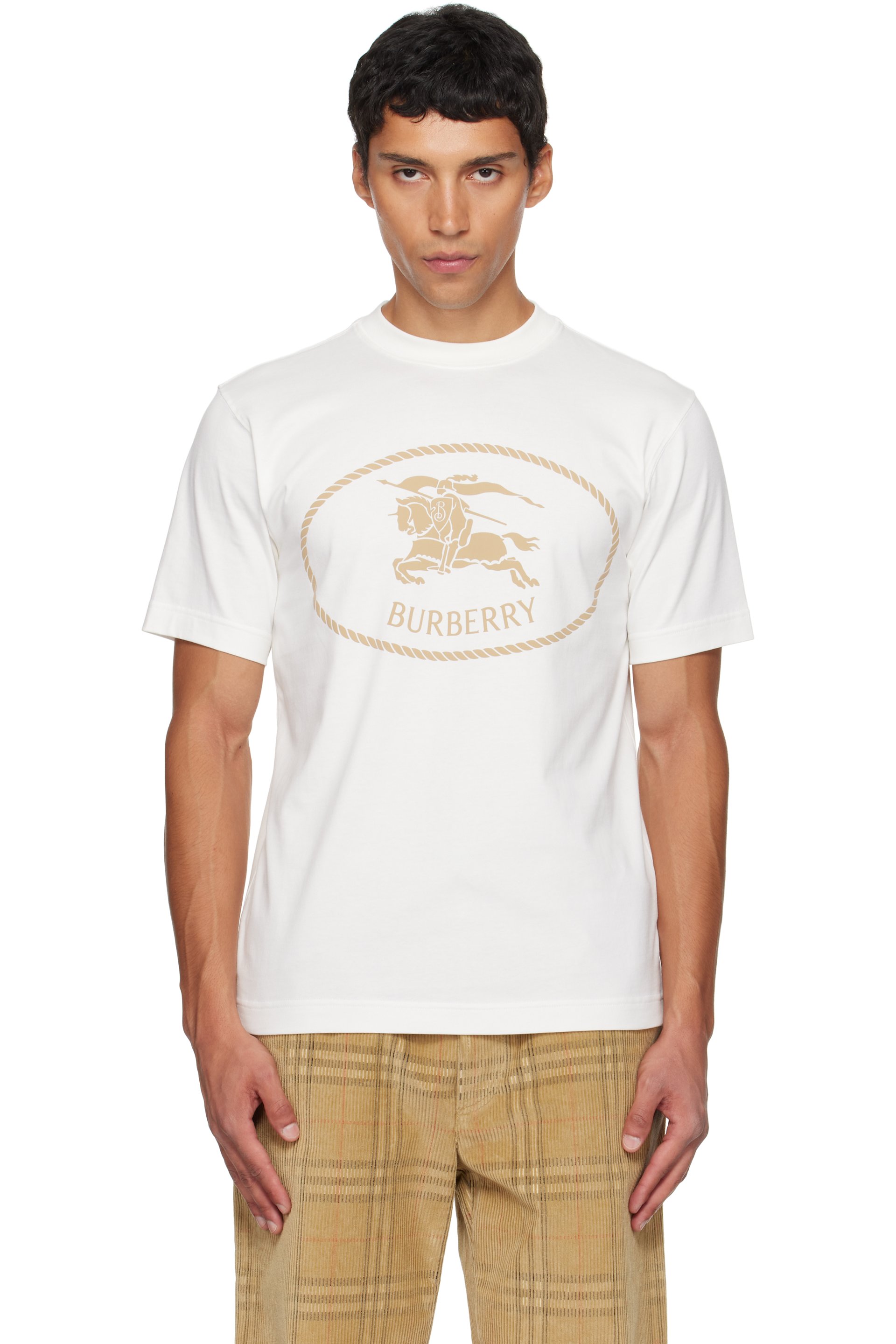 Burberry - White Knight Stamp Cotton T-shirt