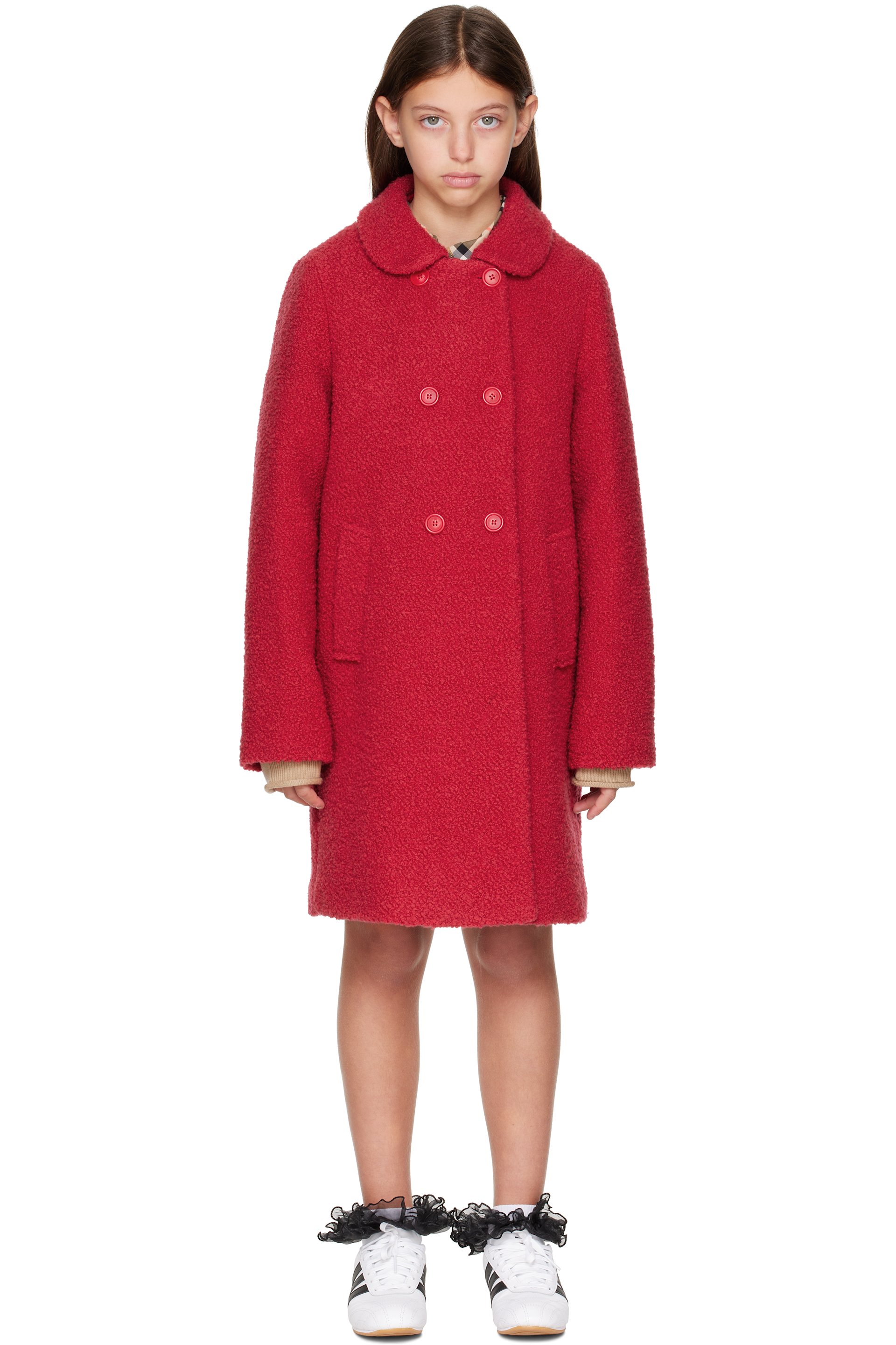 Burberry - Kids Red Bouclé Coat