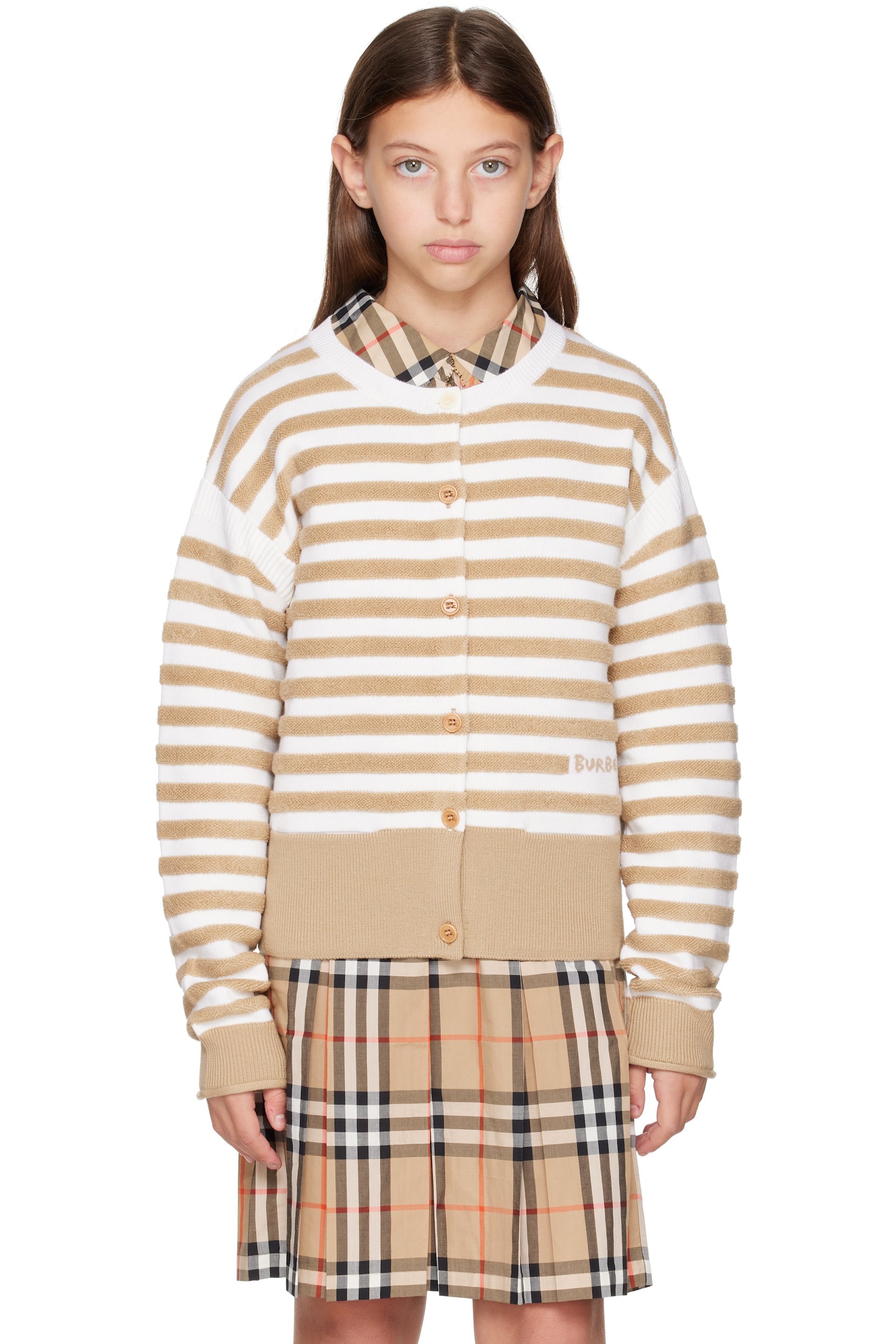 Burberry - Kids Beige Striped Wool Cardigan