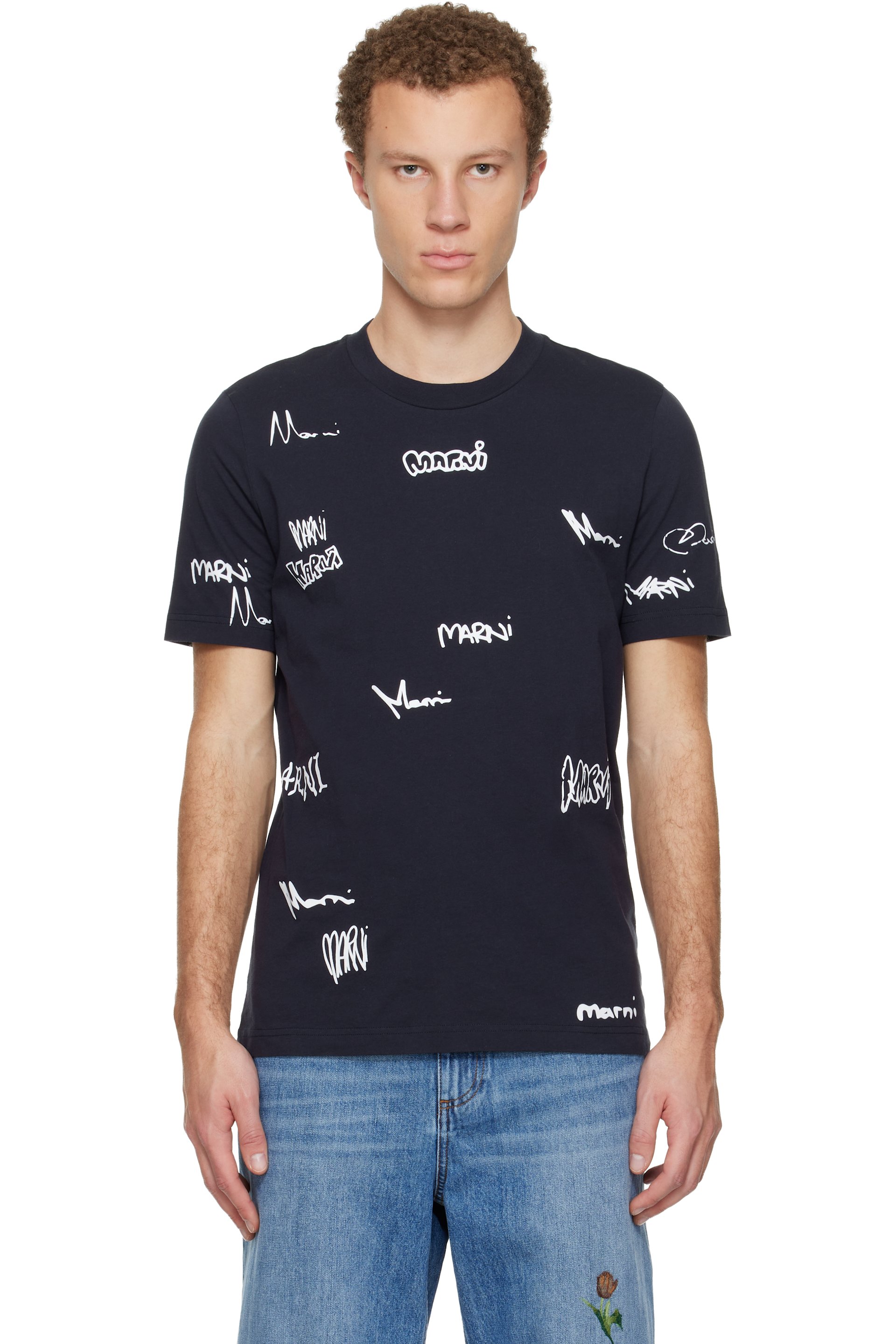 Marni - 海军蓝 Multigram Marni Print Cotton T 恤