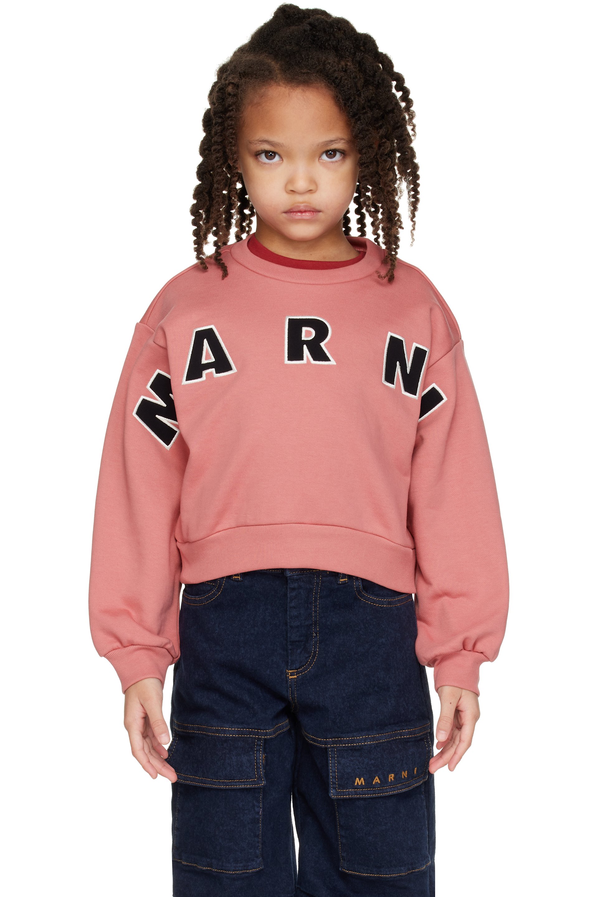 Marni - Kids Pink Cotton Cropped Embroidered Logo Sweatshirt