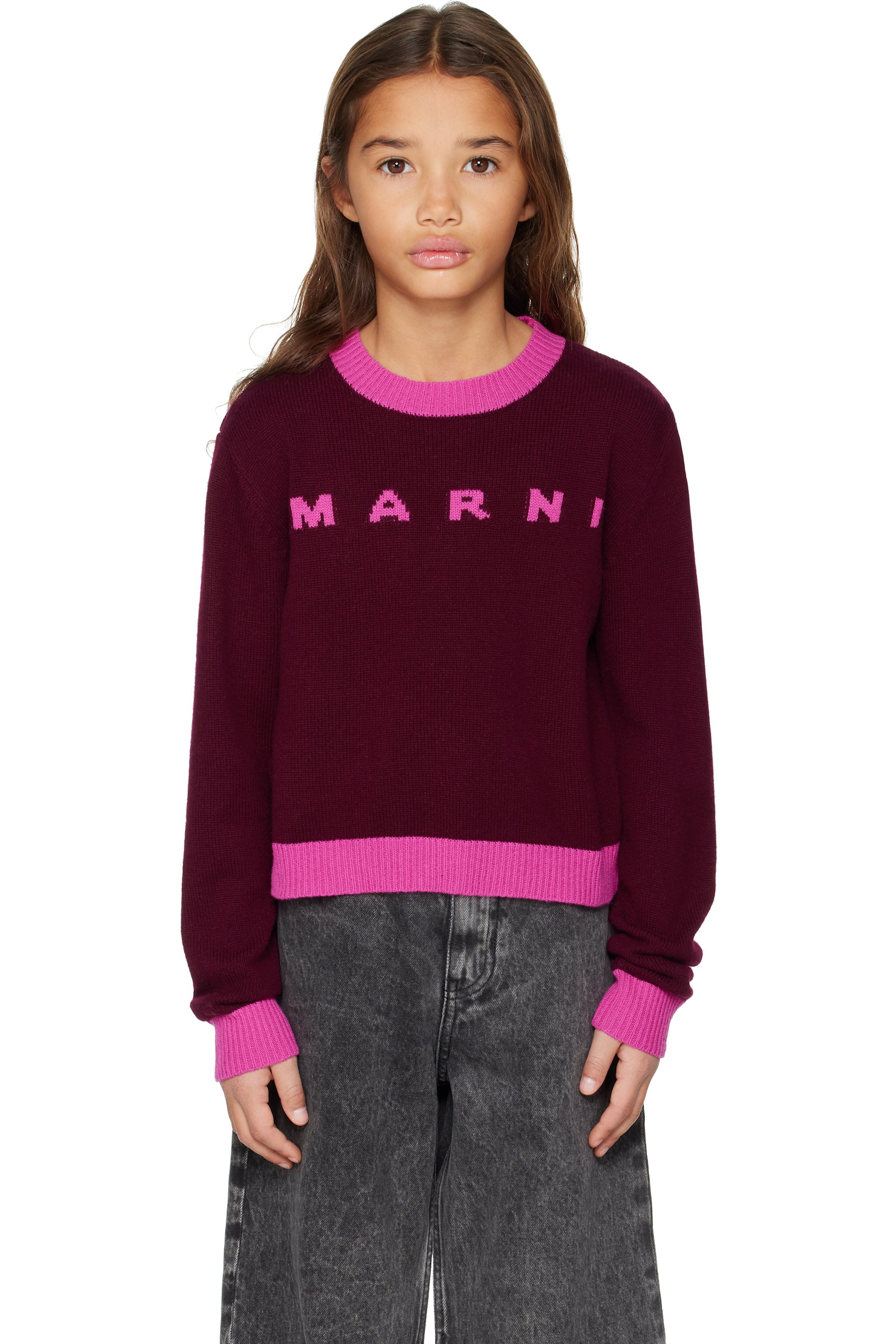 Marni - 酒红色徽标儿童毛衣