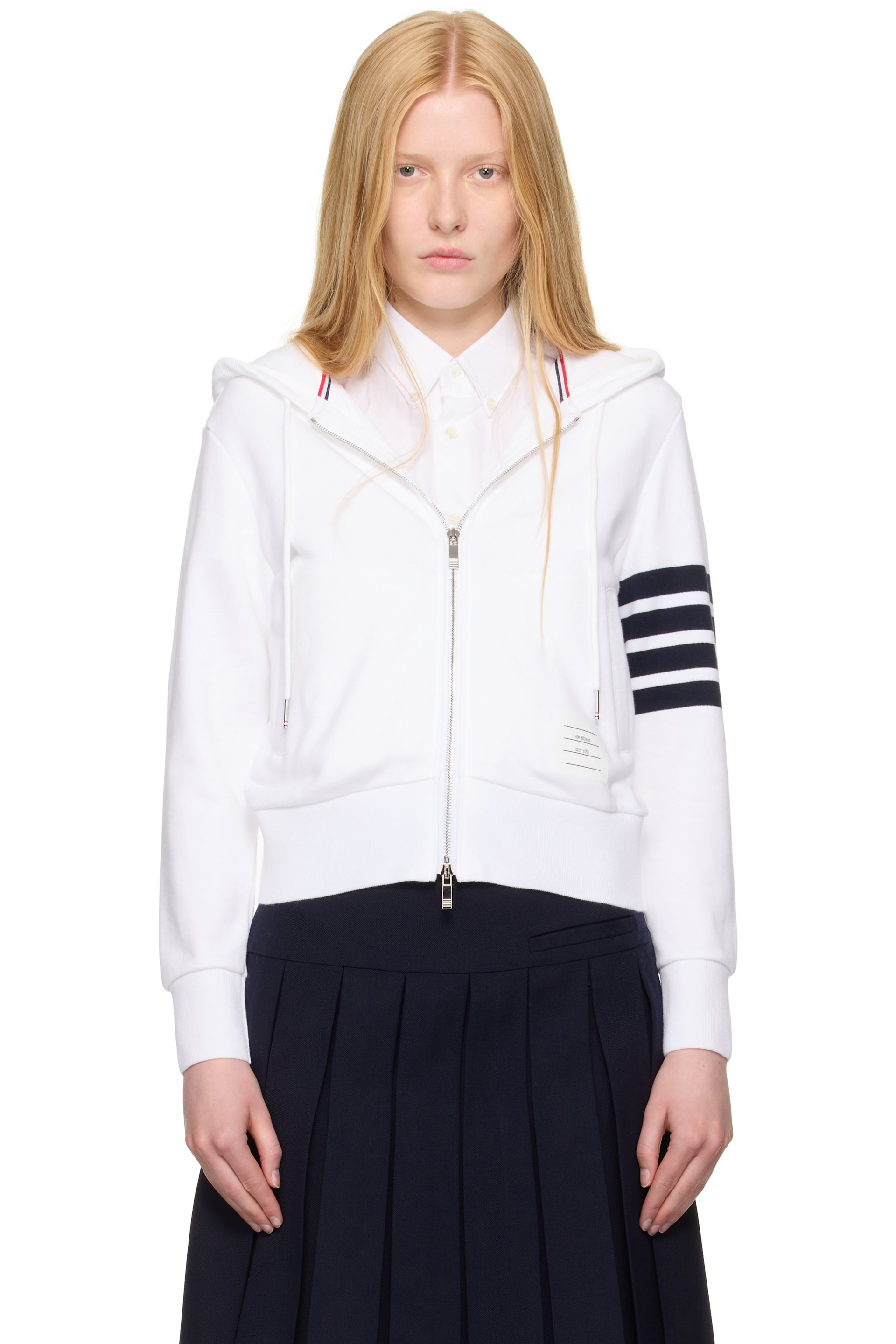 Thom Browne - Pull à capuche blanc à glissière
