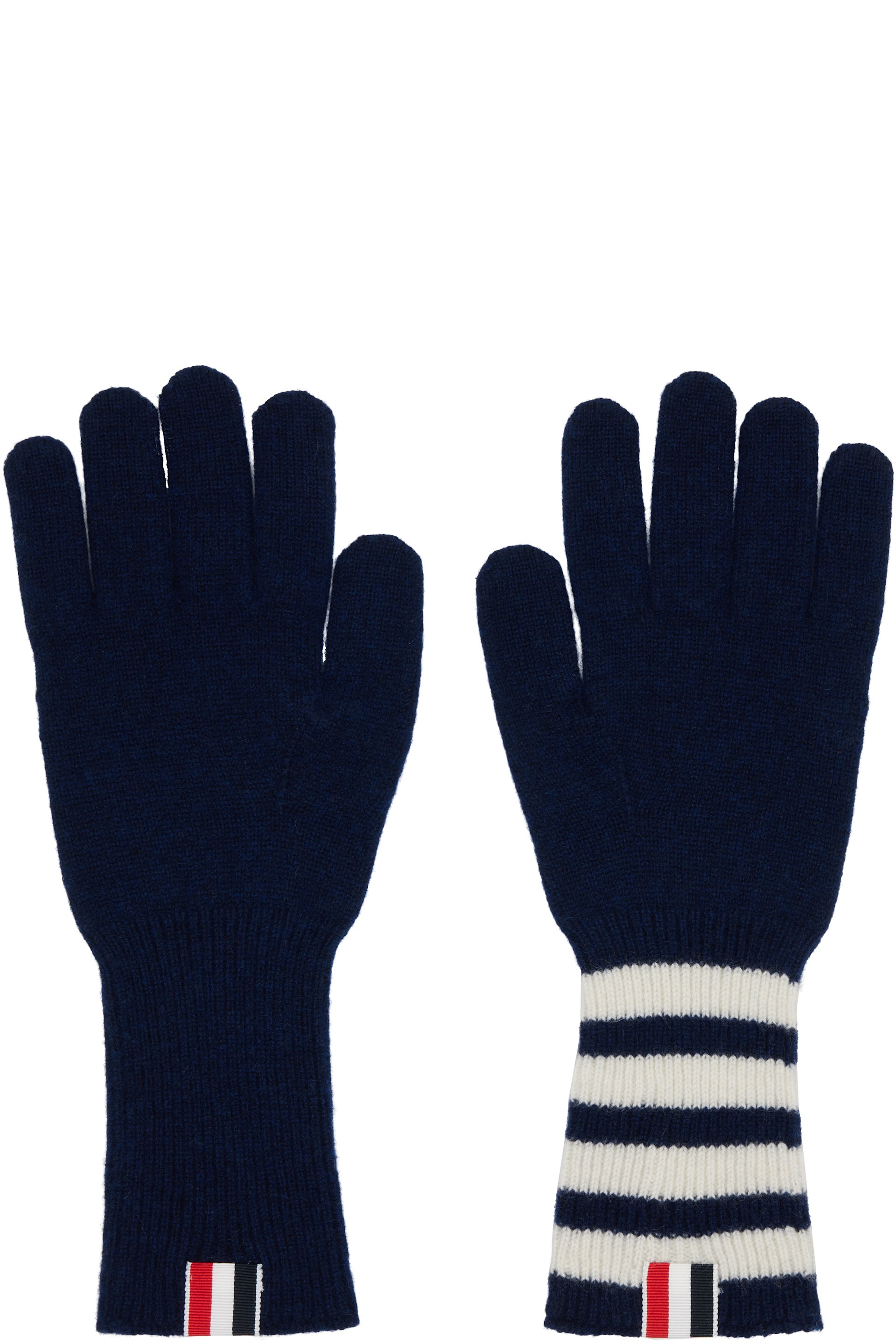 Thom Browne - Navy Cashmere Ribbed 4-Bar Gloves