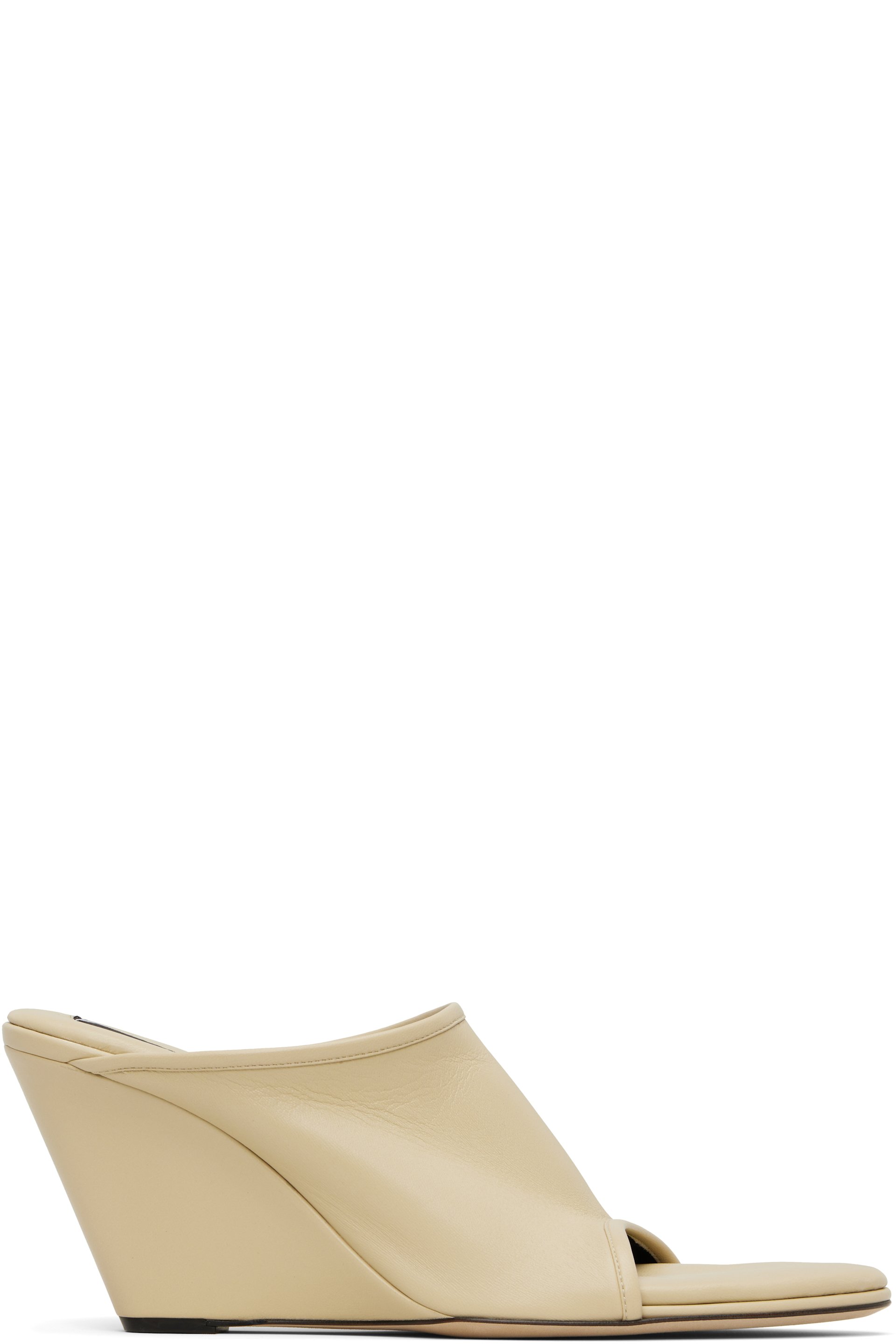 CHRISTEN - Mules à talon de 75 mm beiges en cuir extensible