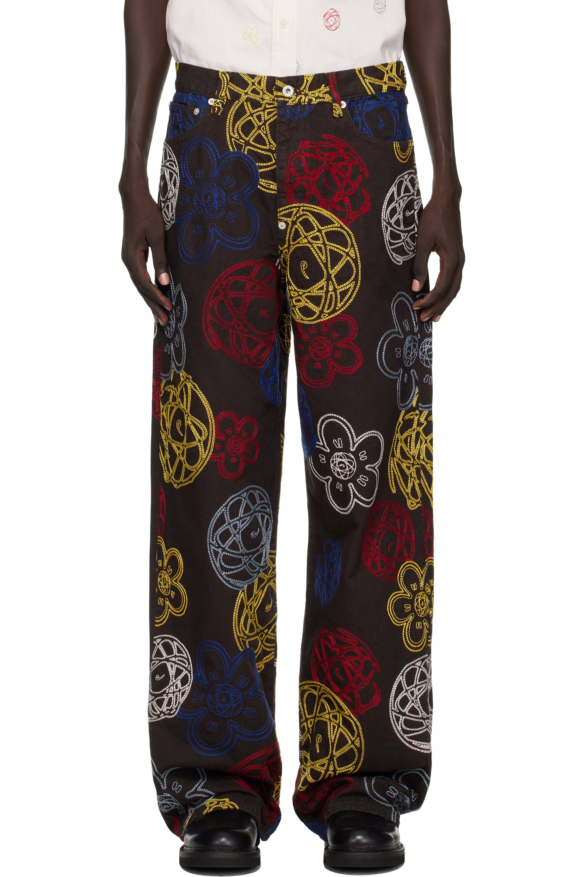 新品未使用　KENZO 2Y 90cm Kenzo: Brown Kenzo Paris Futura 2000 Edition Embroidered Trousers