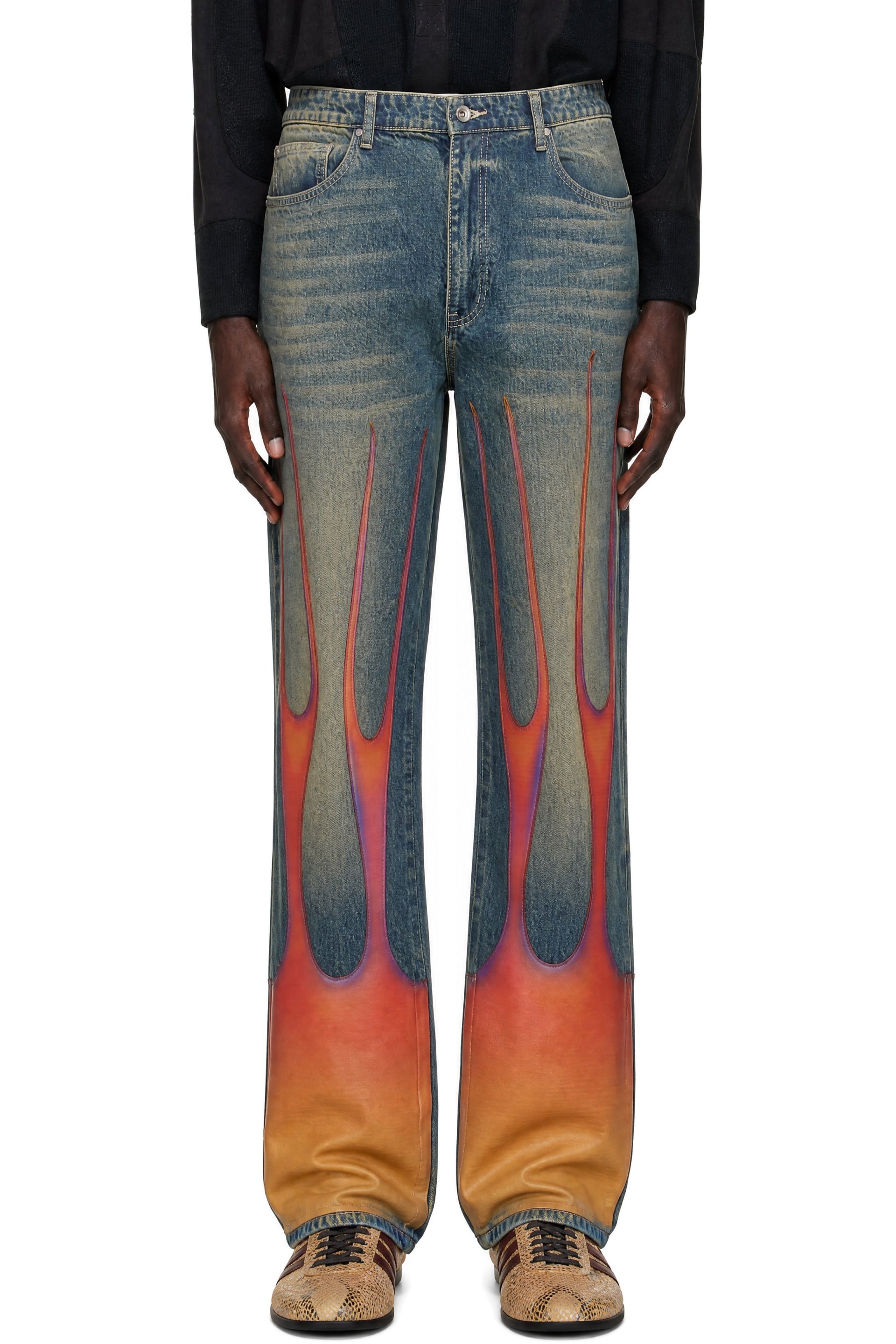 Who Decides War - Blue & Red Flame Denim Jeans