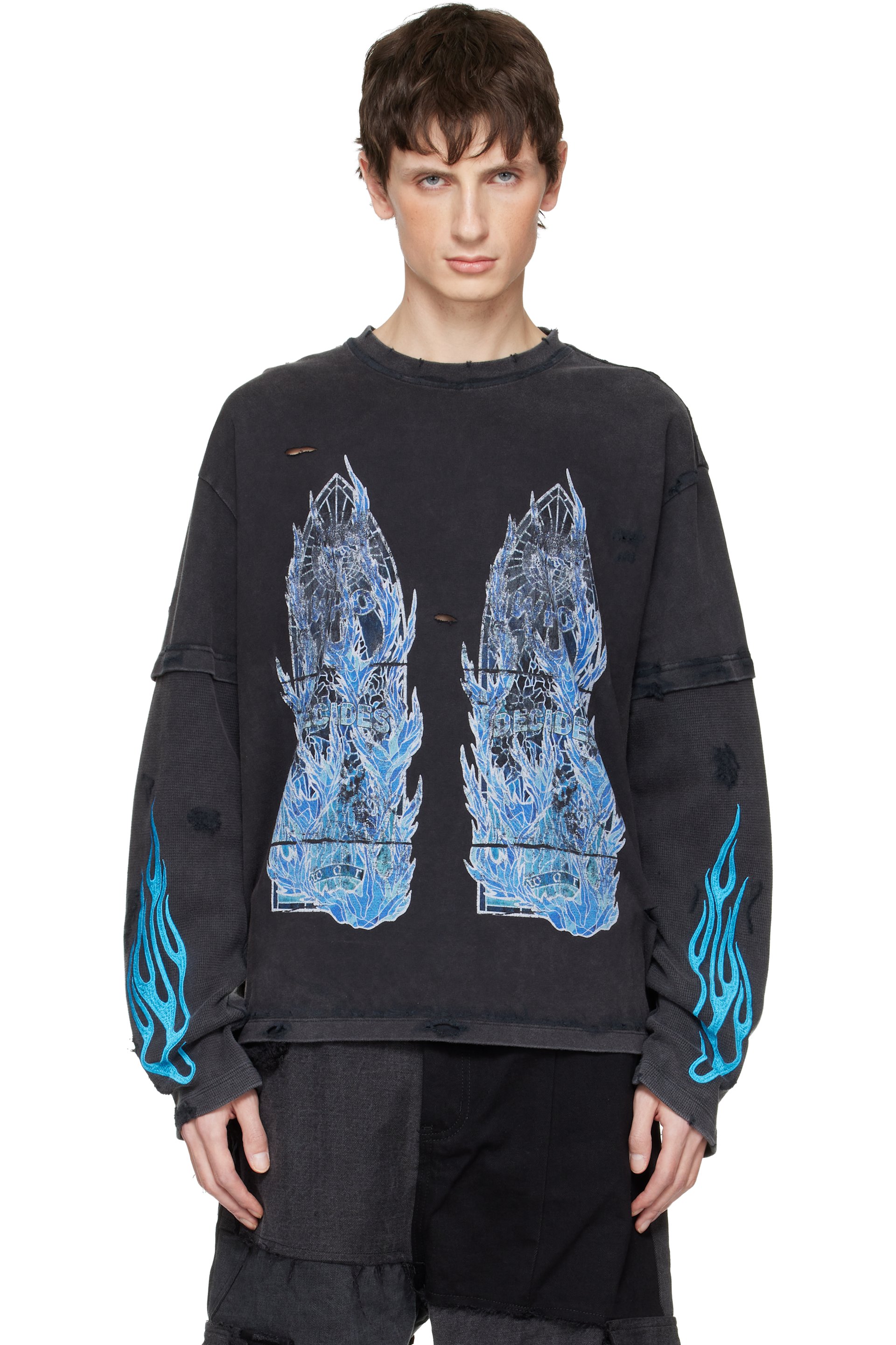 Who Decides War - ブラック Flame Glass Double Tシャツ