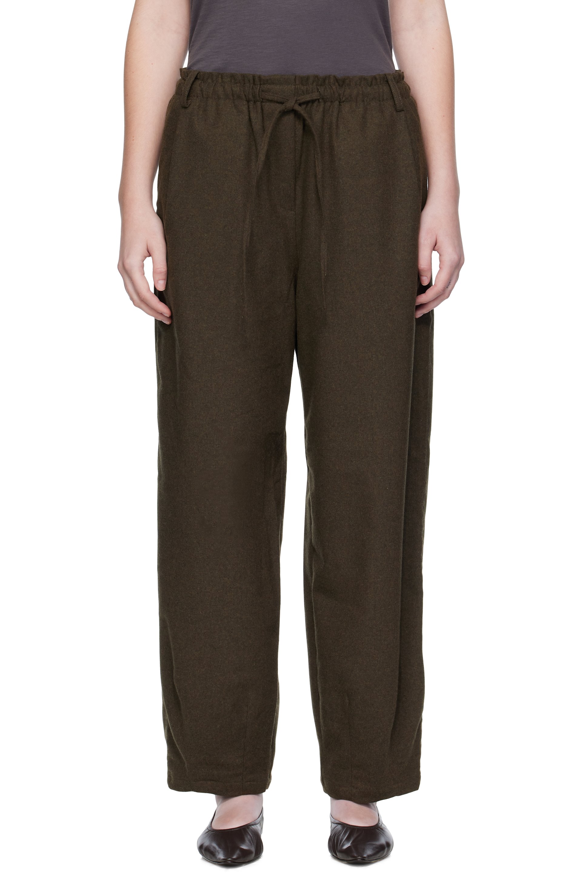 UMARMUNG - Pantalon de détente brun en flanelle de laine