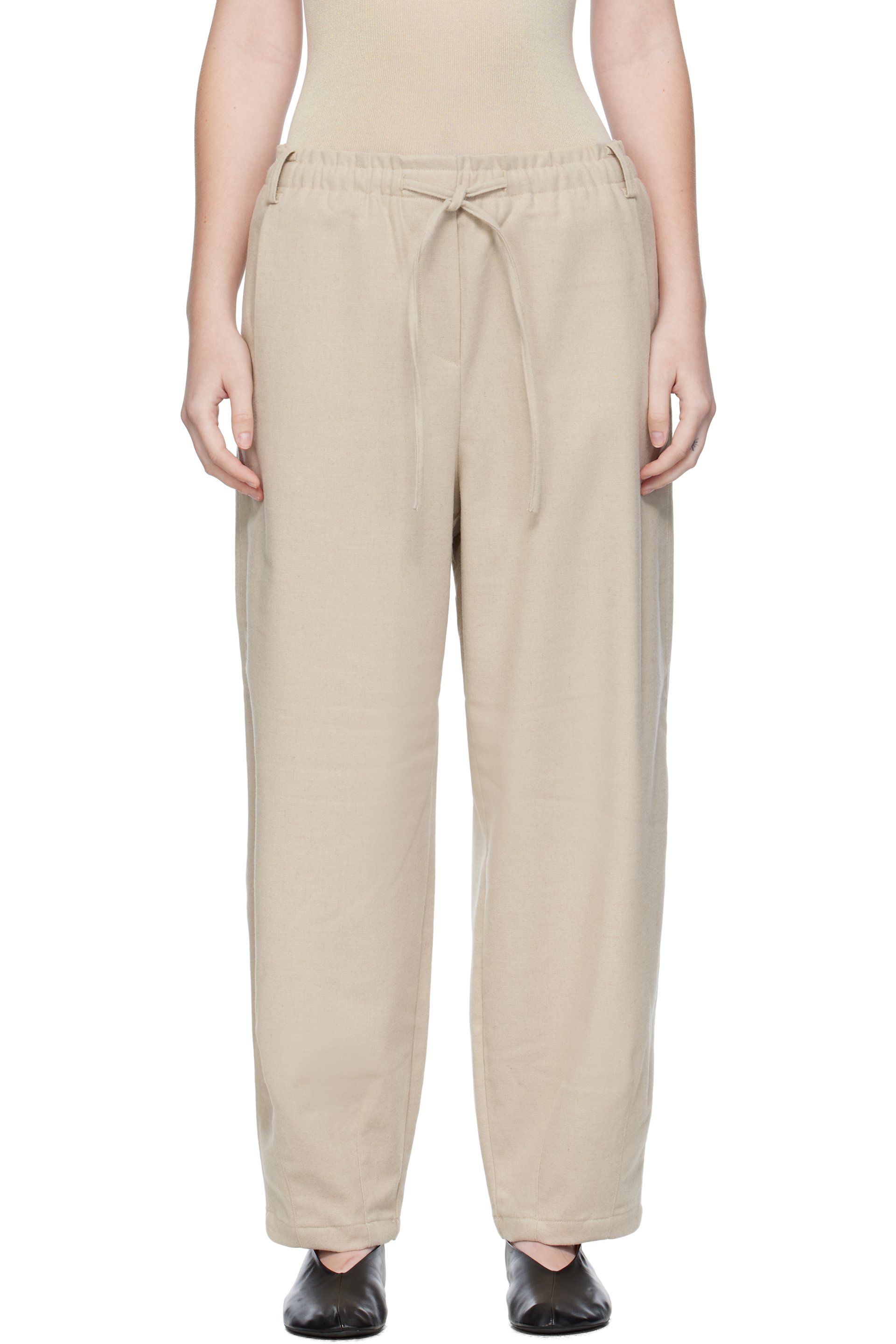 UMARMUNG - Pantalon de détente blanc cassé en flanelle de laine