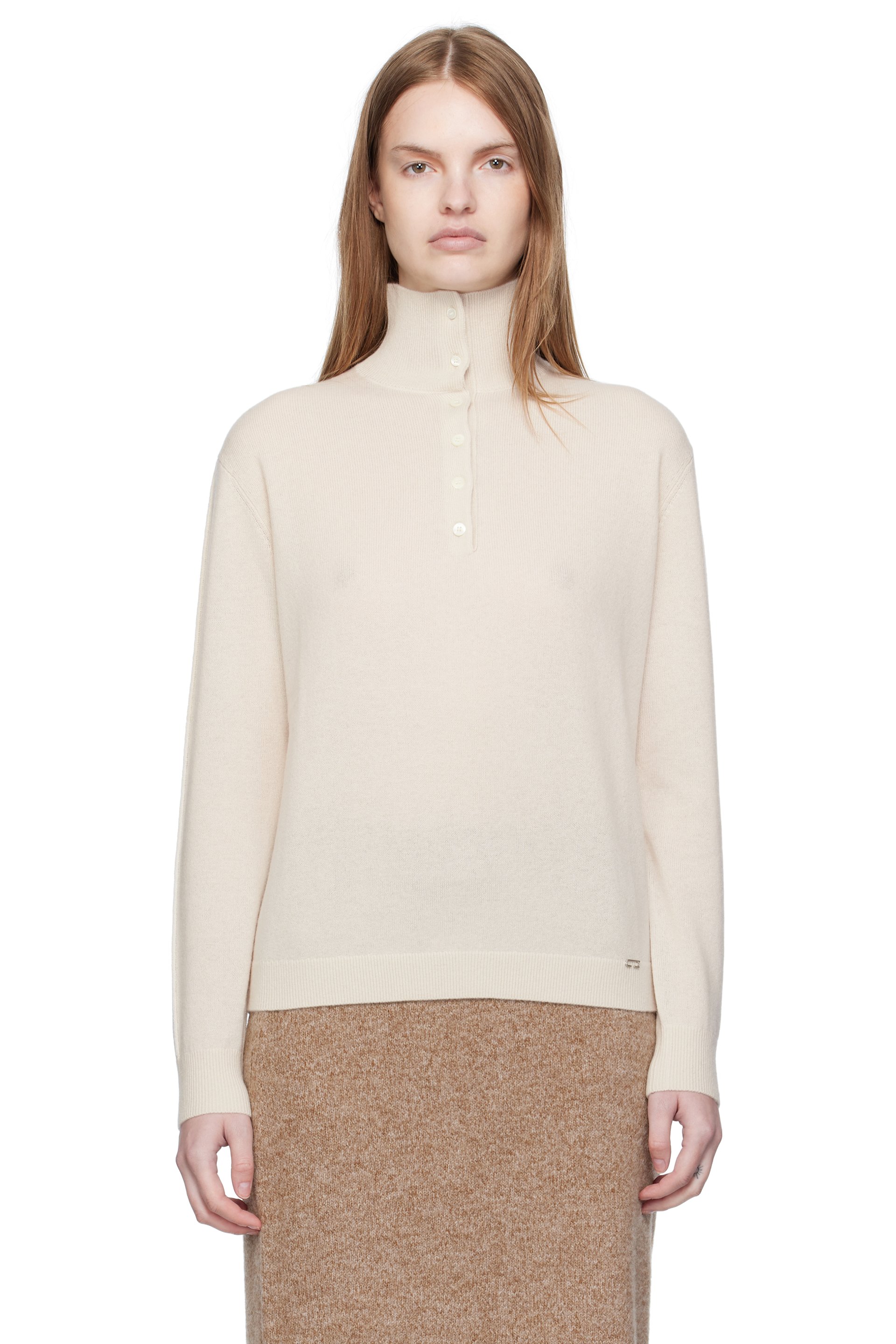 UMARMUNG - Pull inversible blanc cassé en laine et cachemire