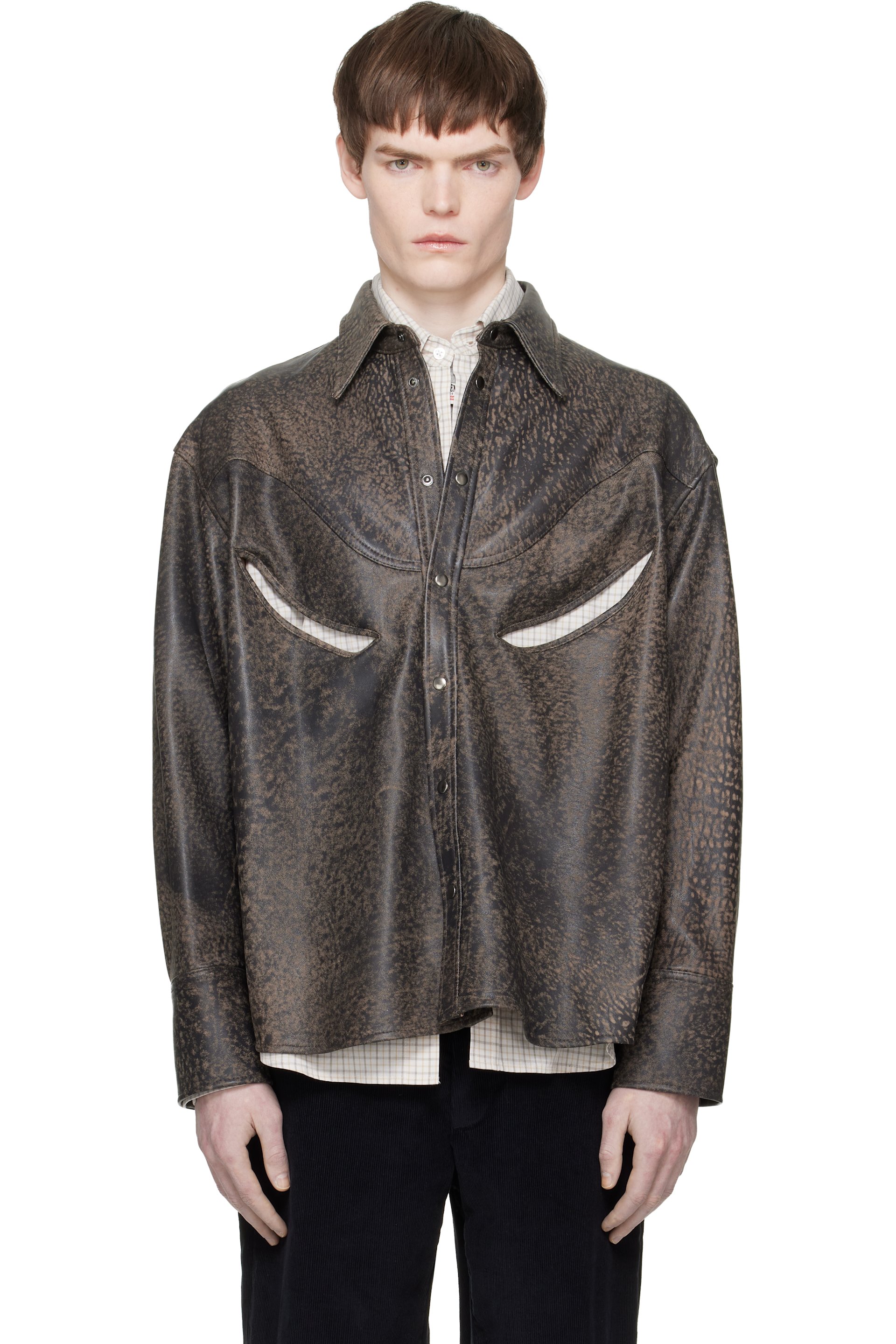 Commission - Beige & Black Rider Leather Overshirt