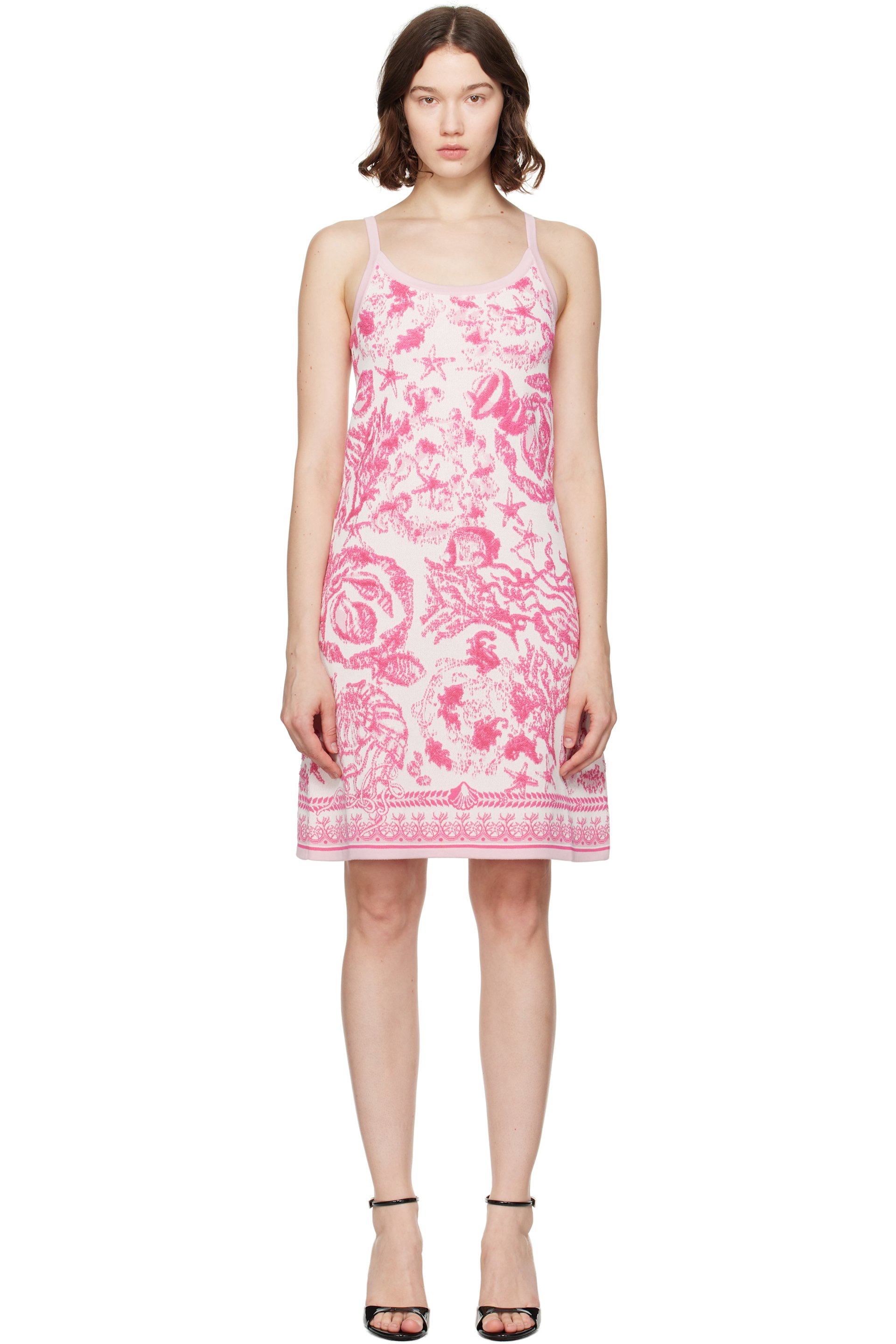 Versace - Robe trapèze courte rose en tricot à motif Underwater Barocco