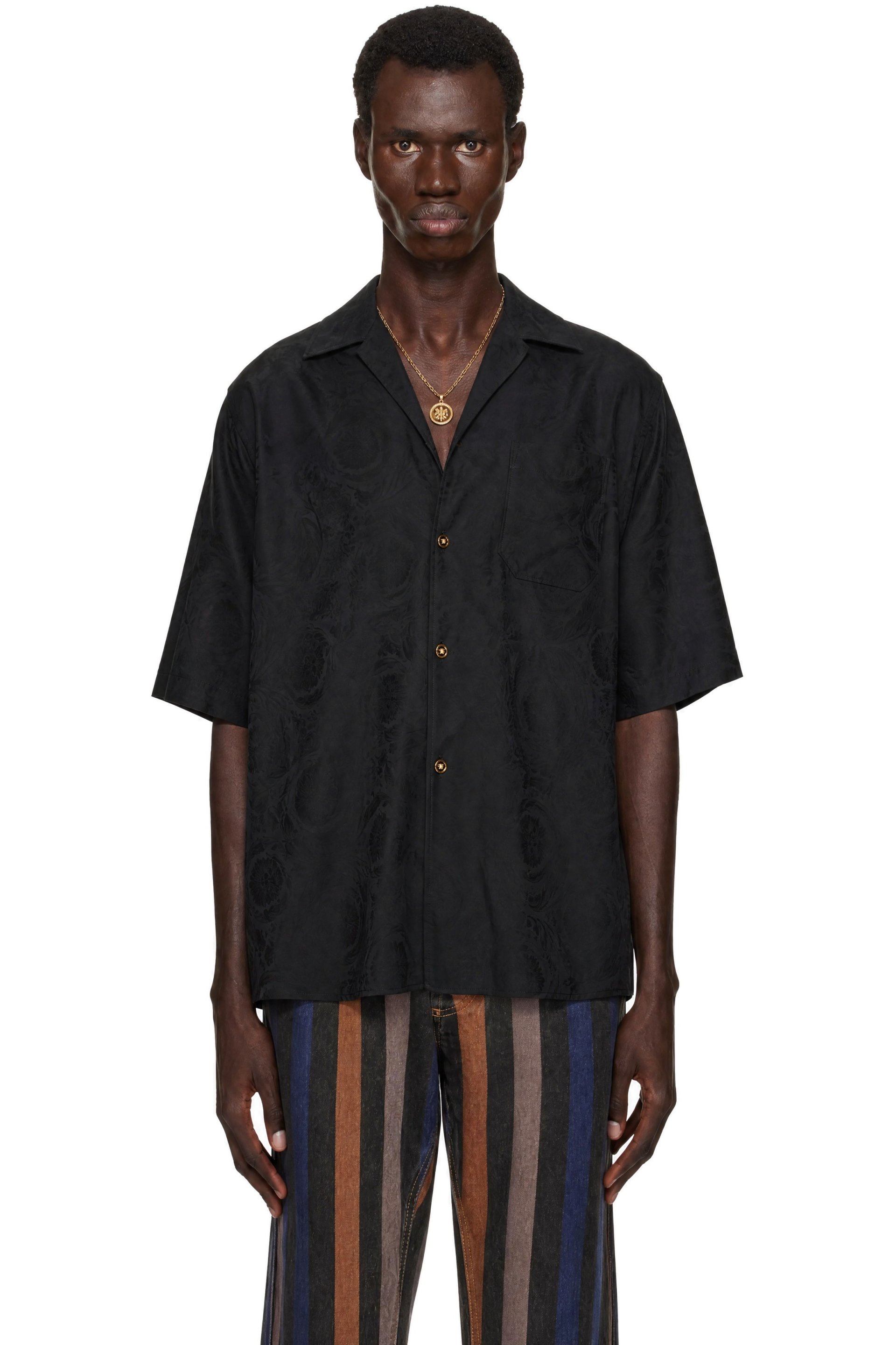 Versace - Black Jacquard Cotton-Poplin Shirt