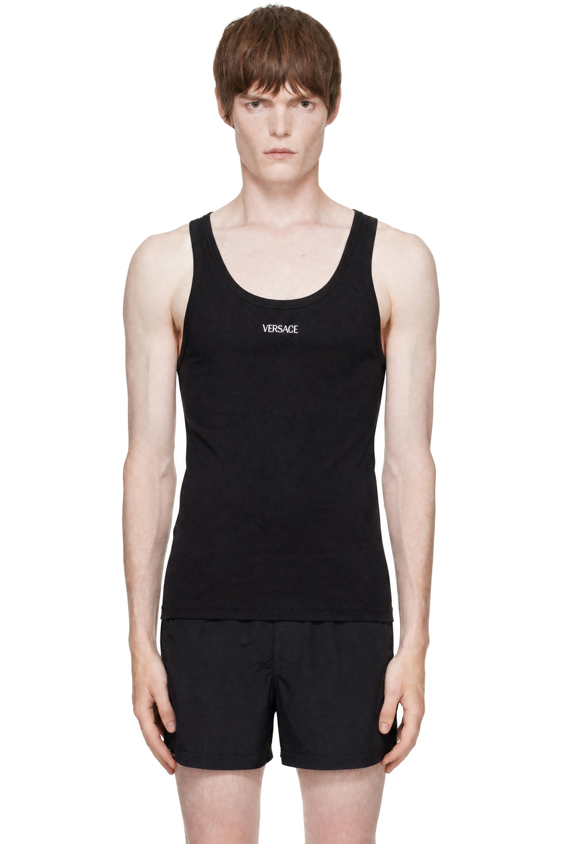 Versace - Black Cotton Ribbed Tank Top