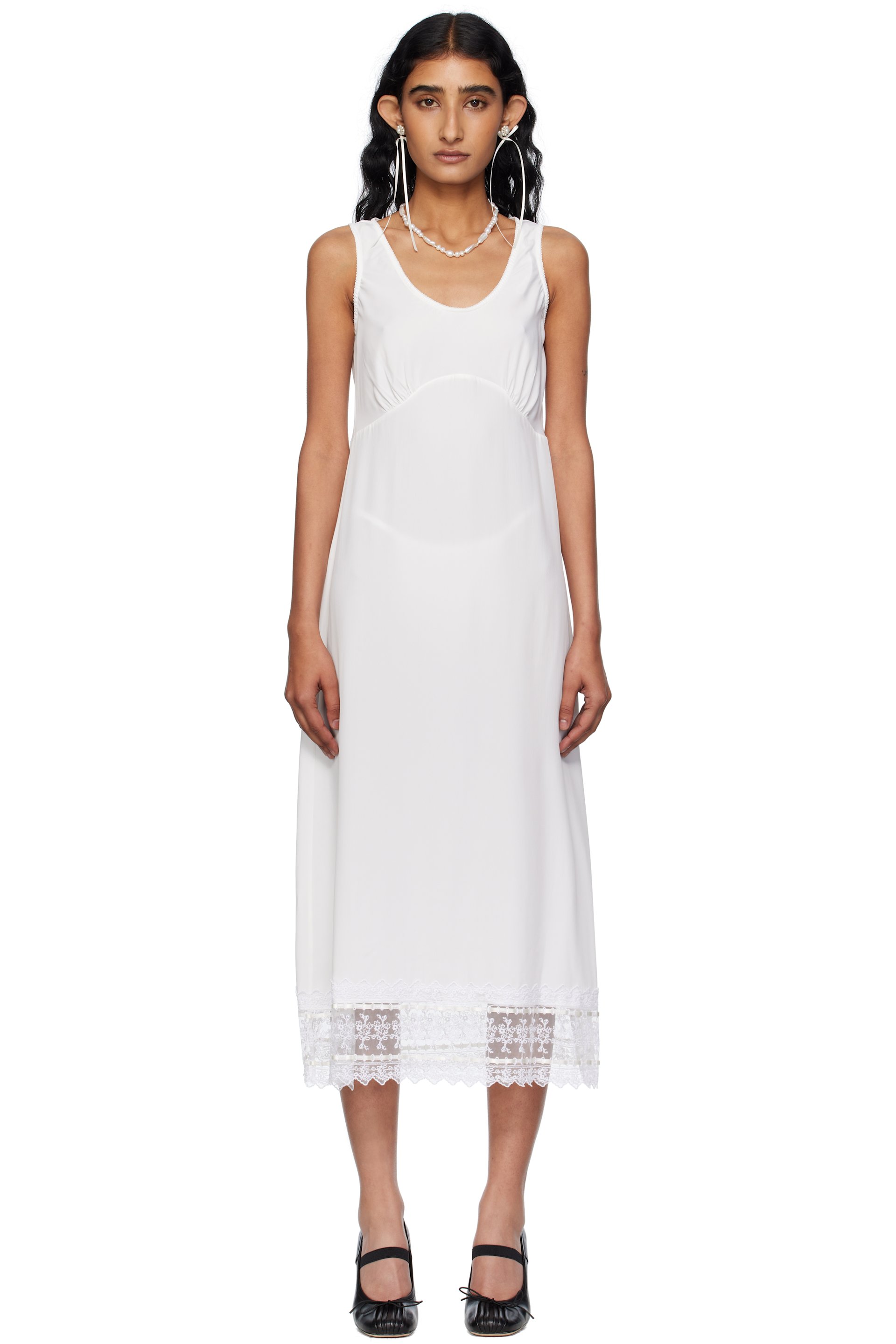 Off-White Trim Slip Midi Dress by Simone Rocha on Sale