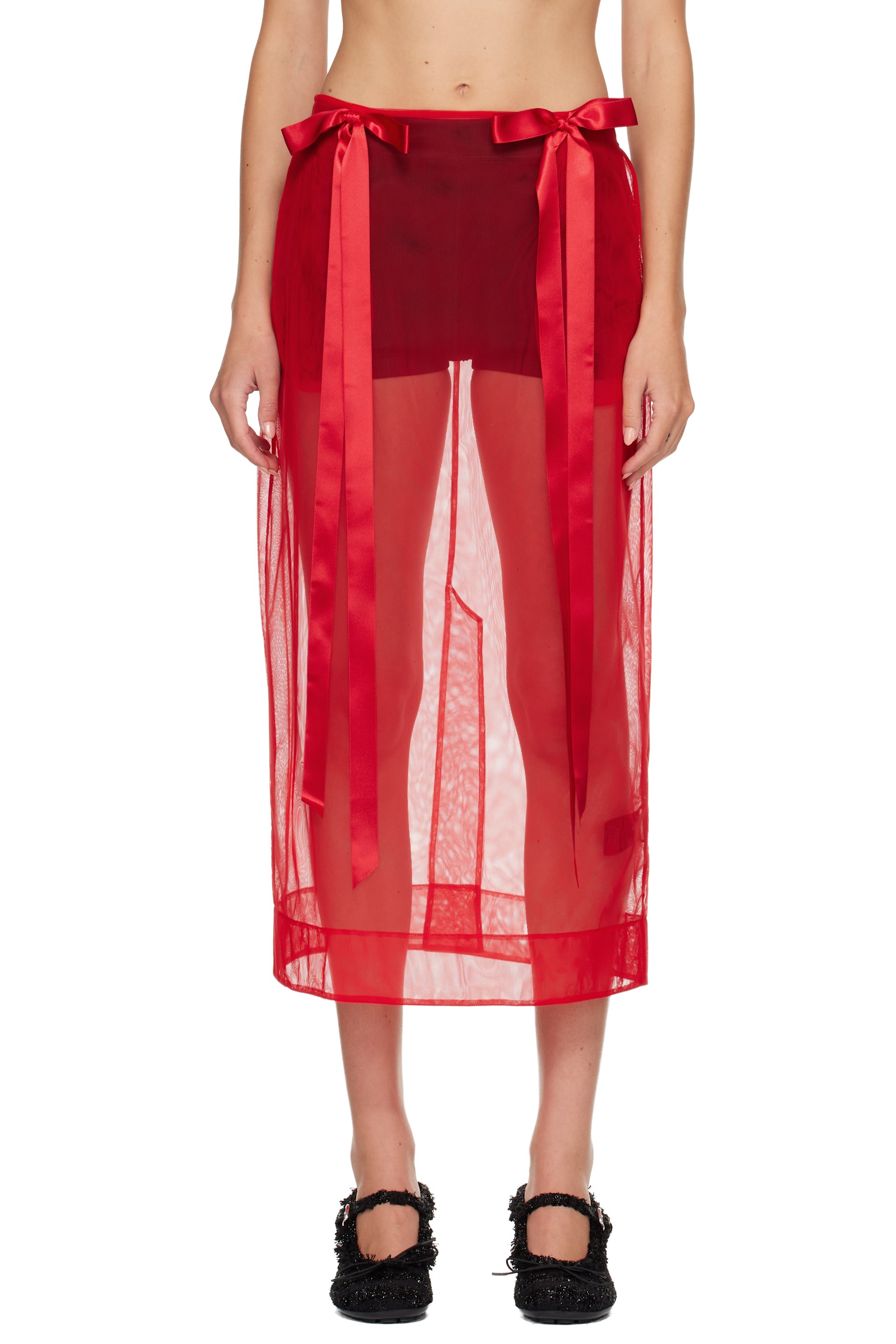 Simone Rocha - 红色 Sheer Bow Ribbon 半身裙