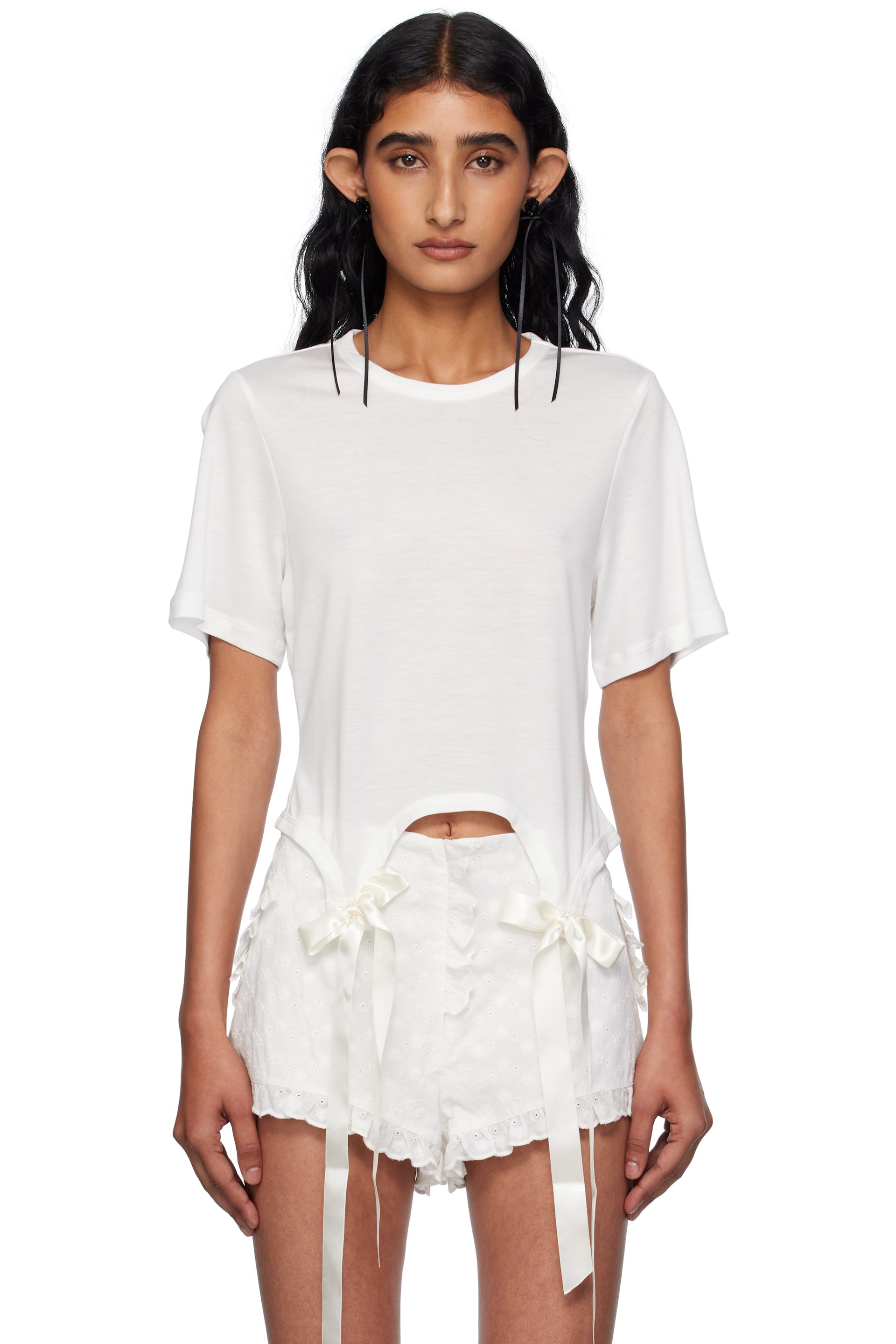 Simone Rocha - T-shirt blanc cassé à boucles prolongées