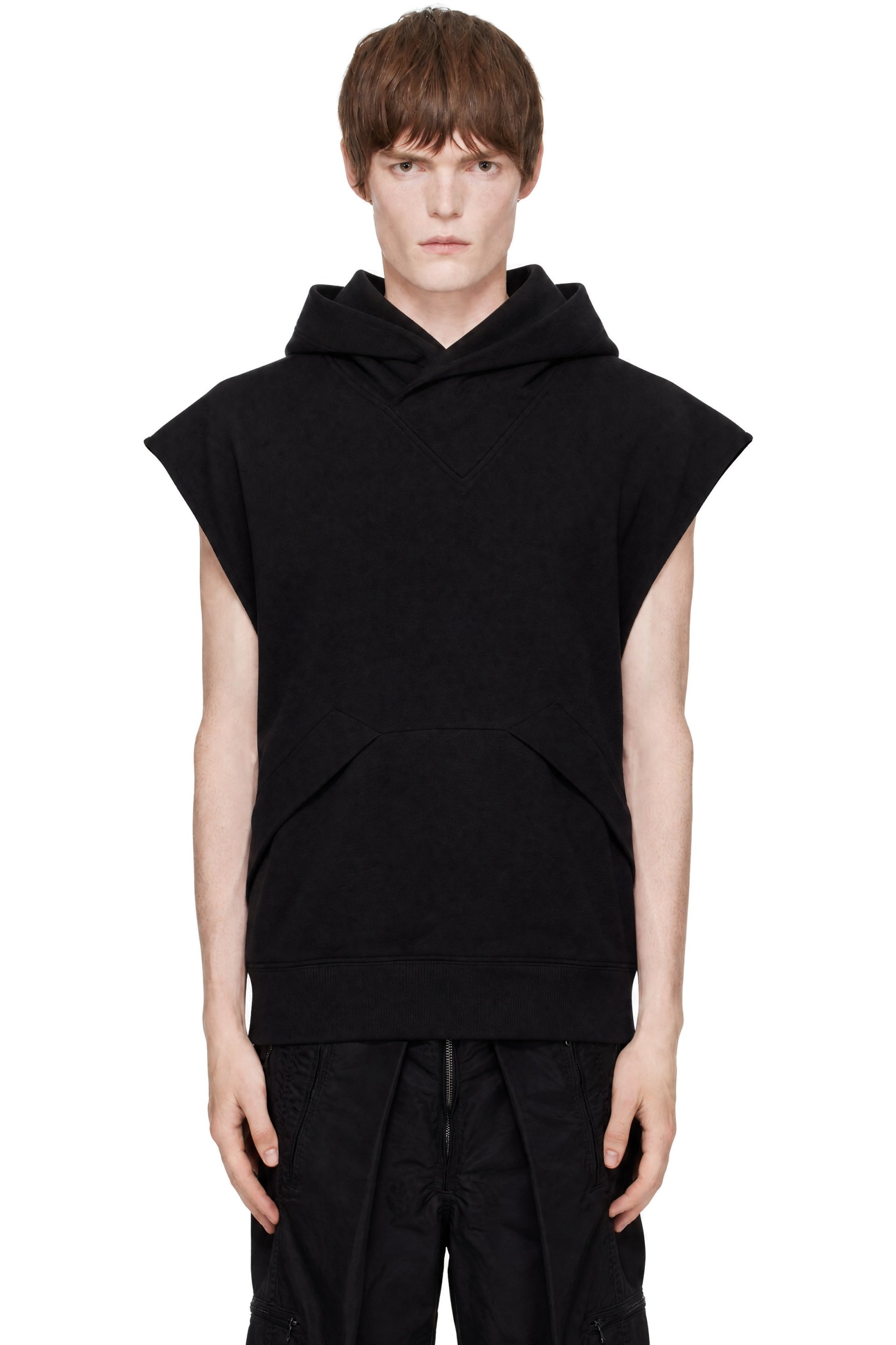 Julius - Black Cotton Sweat Sleeveless Hoodie