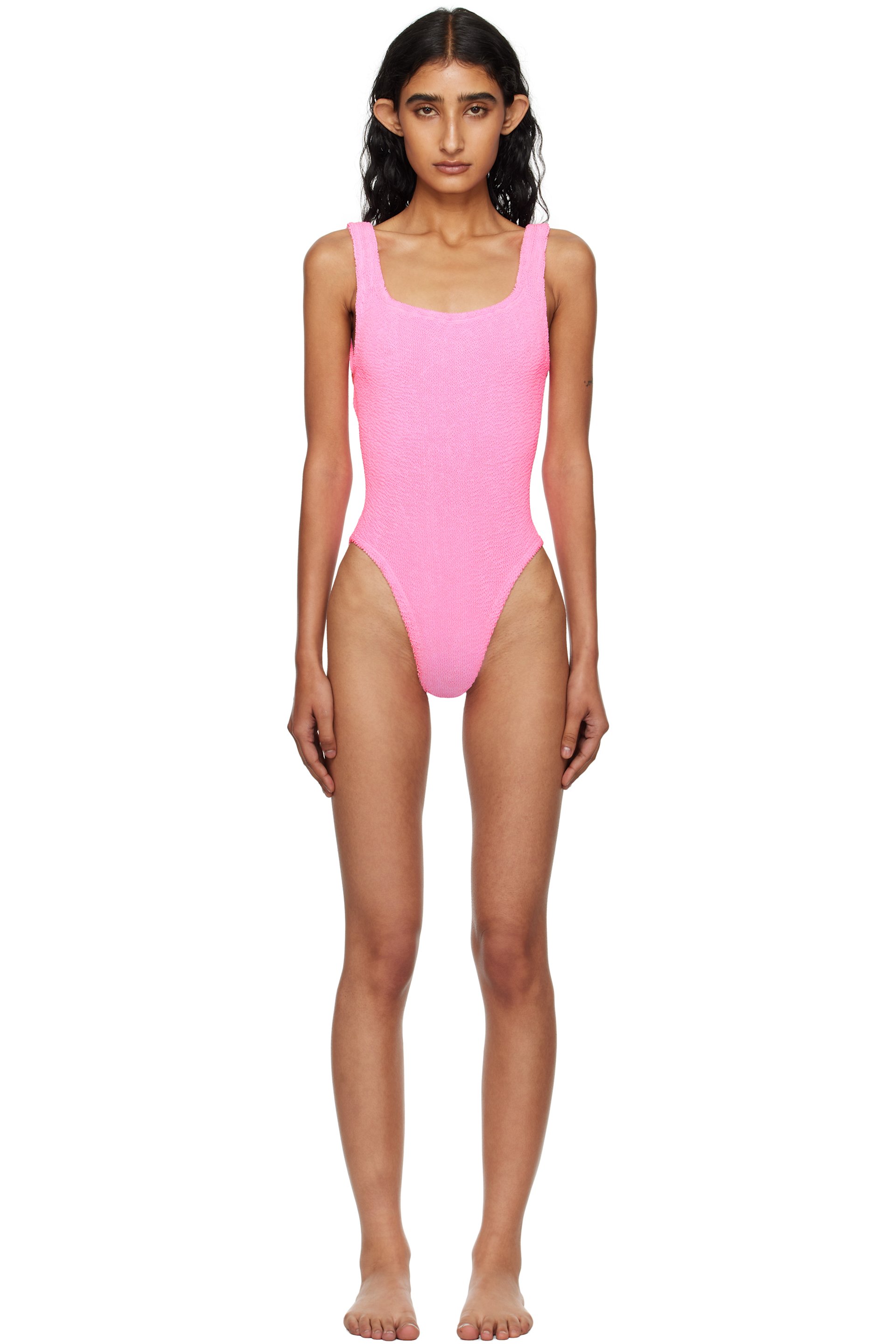 Hunza G - Maillot de bain rose à encolure carrée