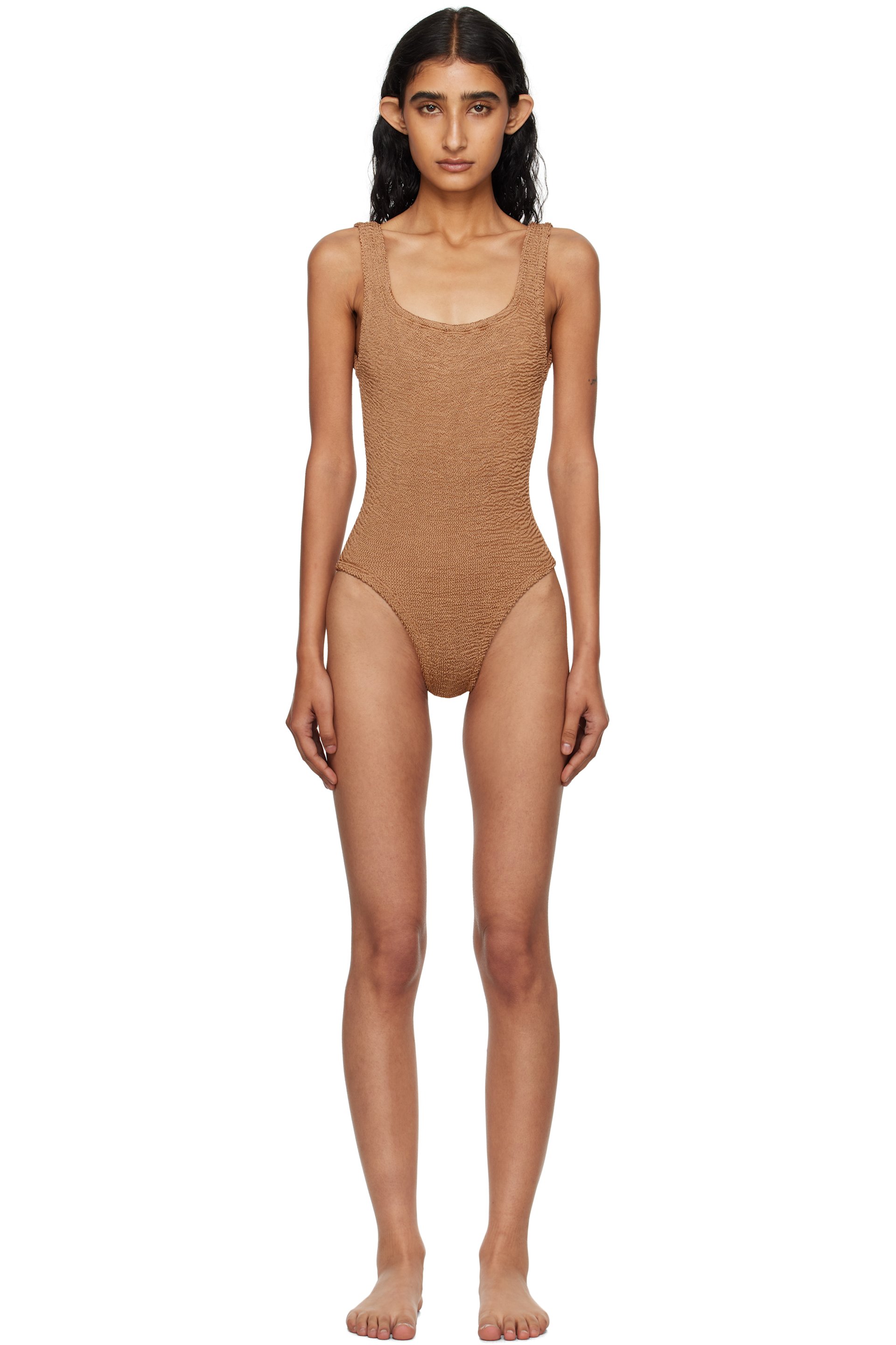 Hunza G - Maillot de bain brun clair à encolure carrée