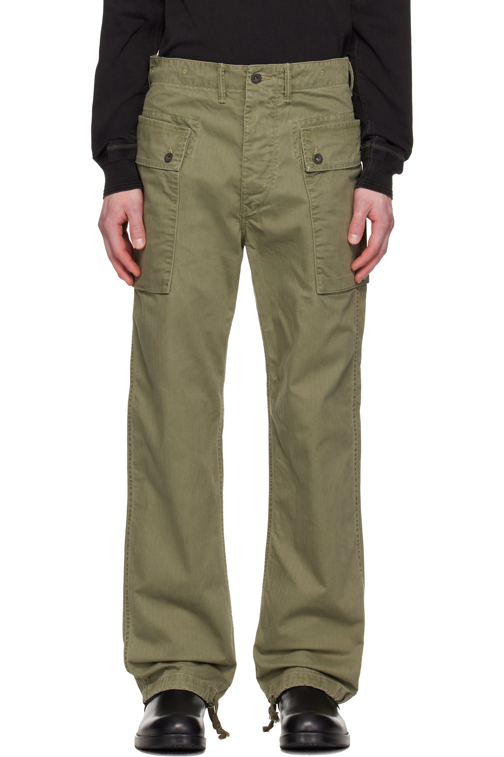 RRL - Pantalon cargo militaire vert en chevron