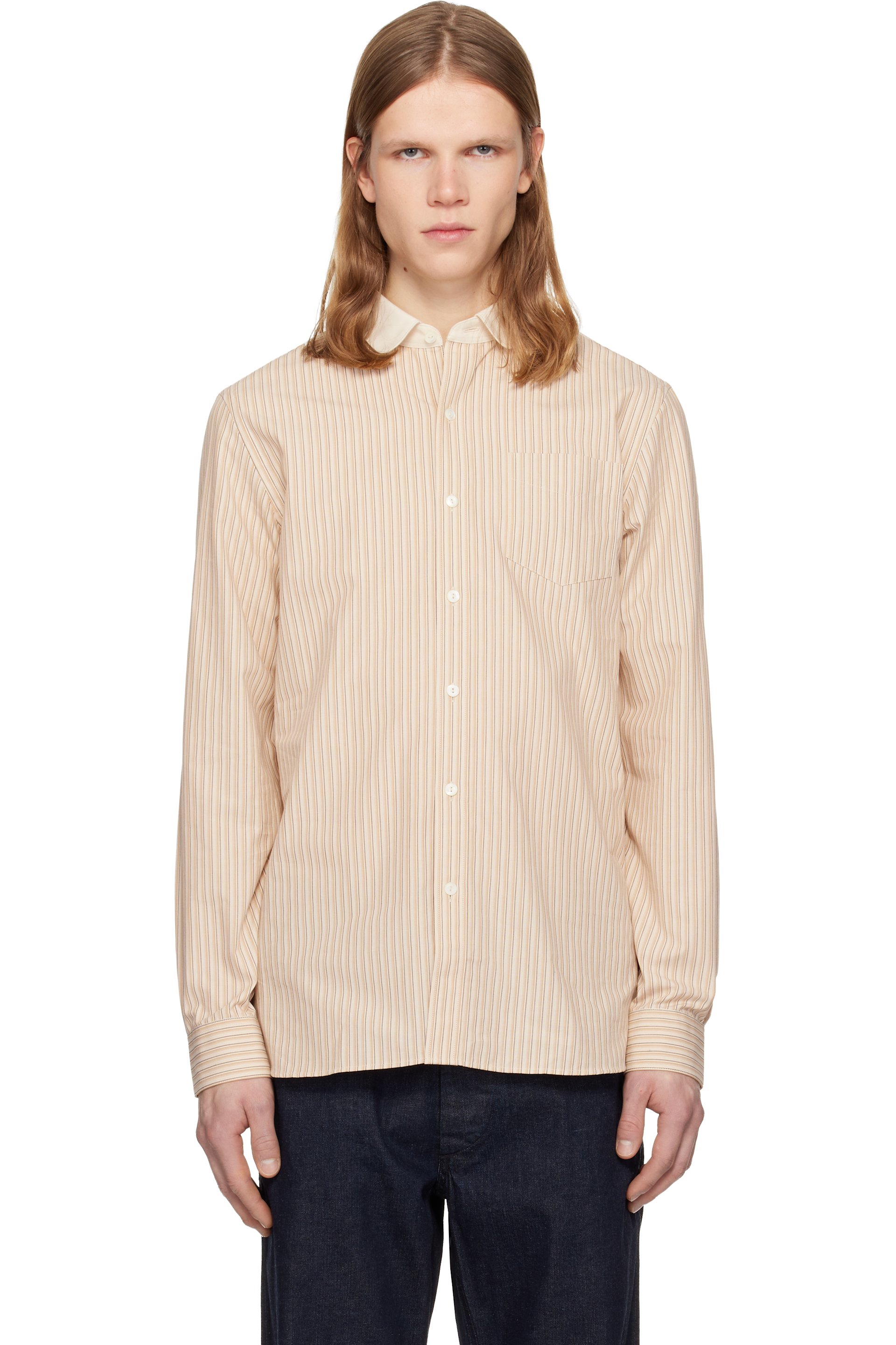 RRL - Beige Slim Fit Striped Dobby Shirt
