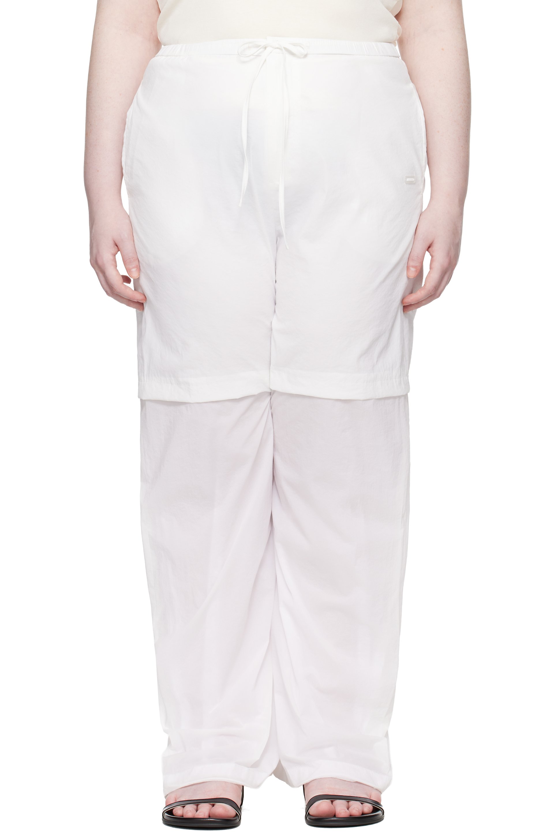 AMOMENTO - White Nylon Layered Trousers