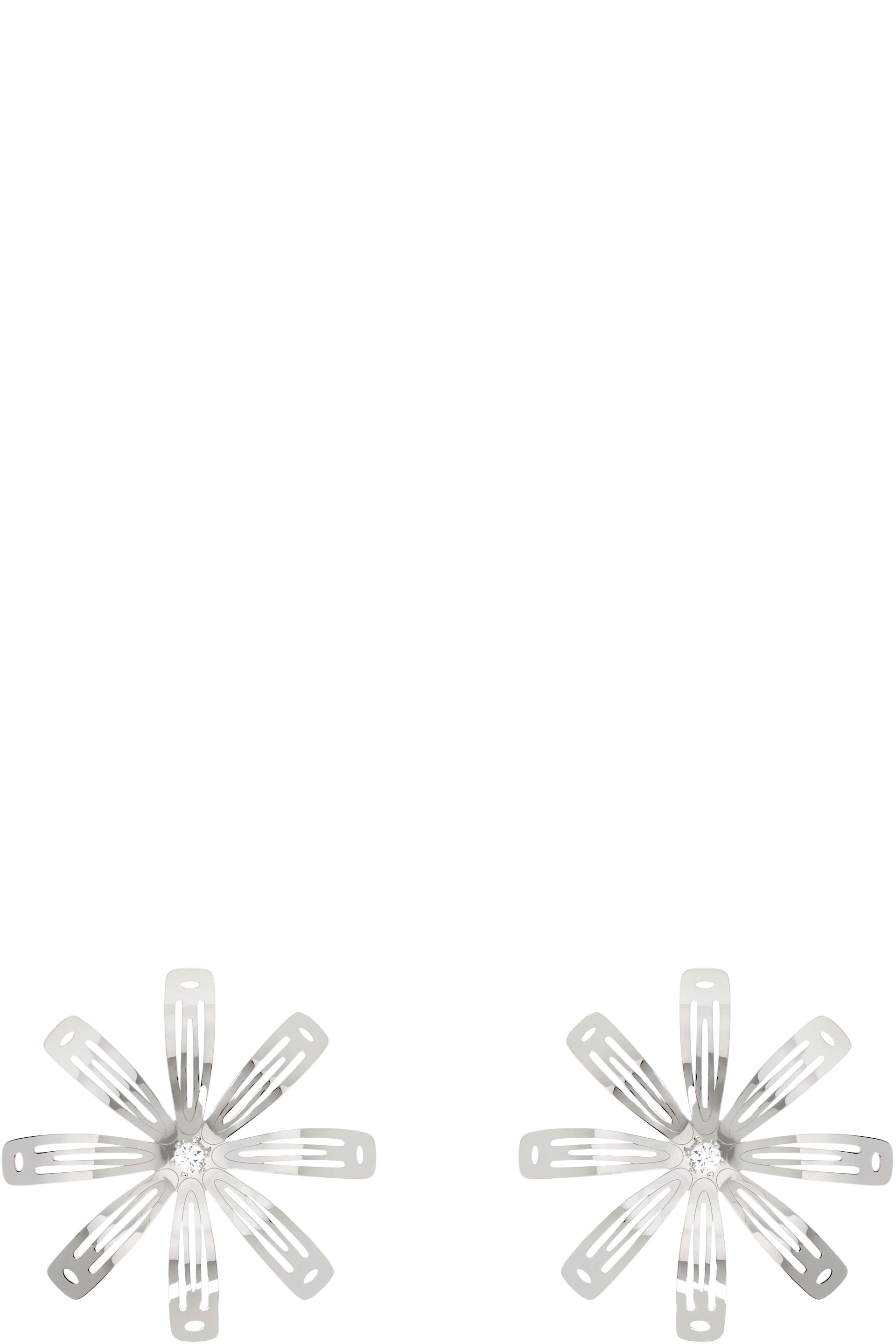 I’m Sorry by Petra Collins - Boucles d'oreilles en forme de fleur argentées à barrettes exclusives à SSENSE édition D'heygere