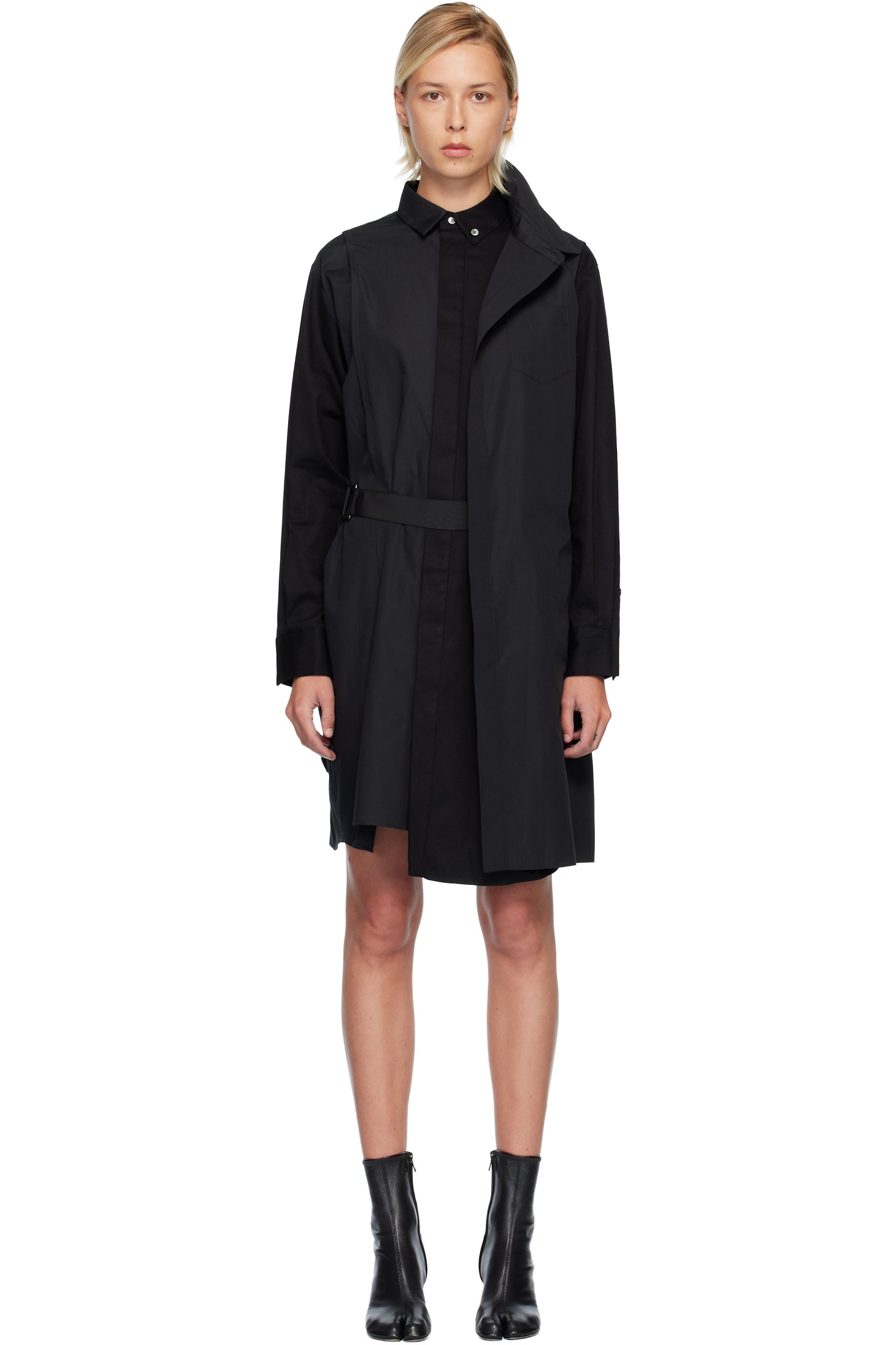 sacai - Robe midi noire en popeline