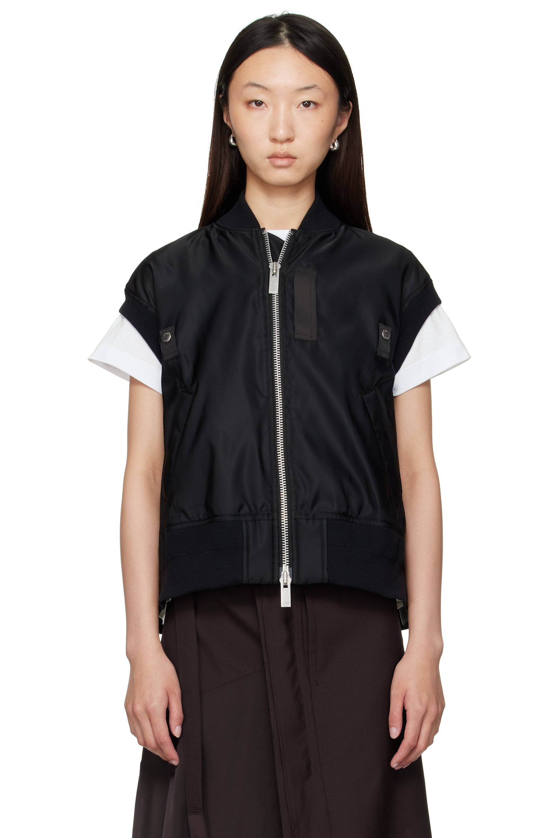 sacai: Black Nylon Twill Vest | SSENSE