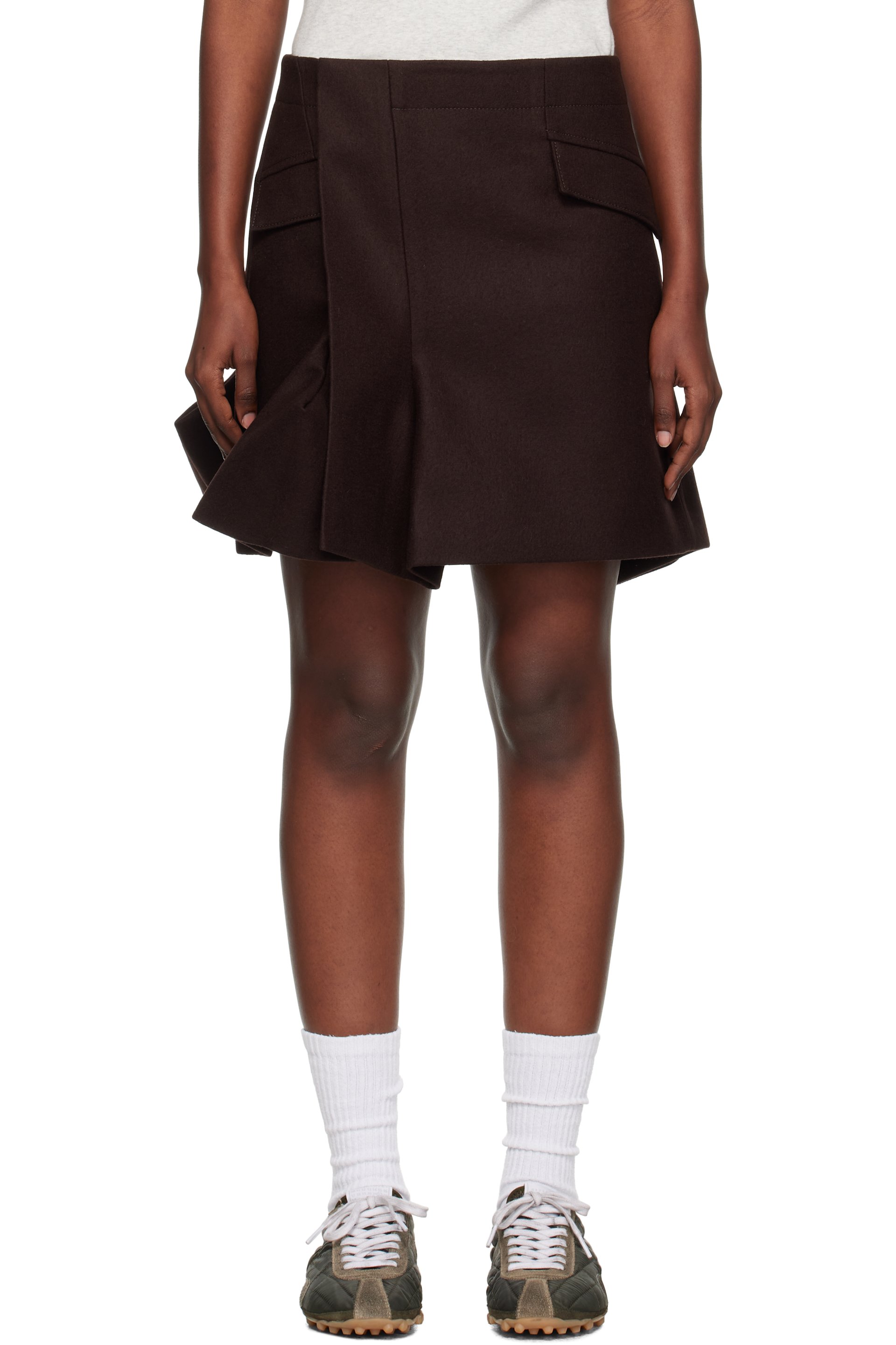 sacai: Brown Wool Melton Miniskirt | SSENSE