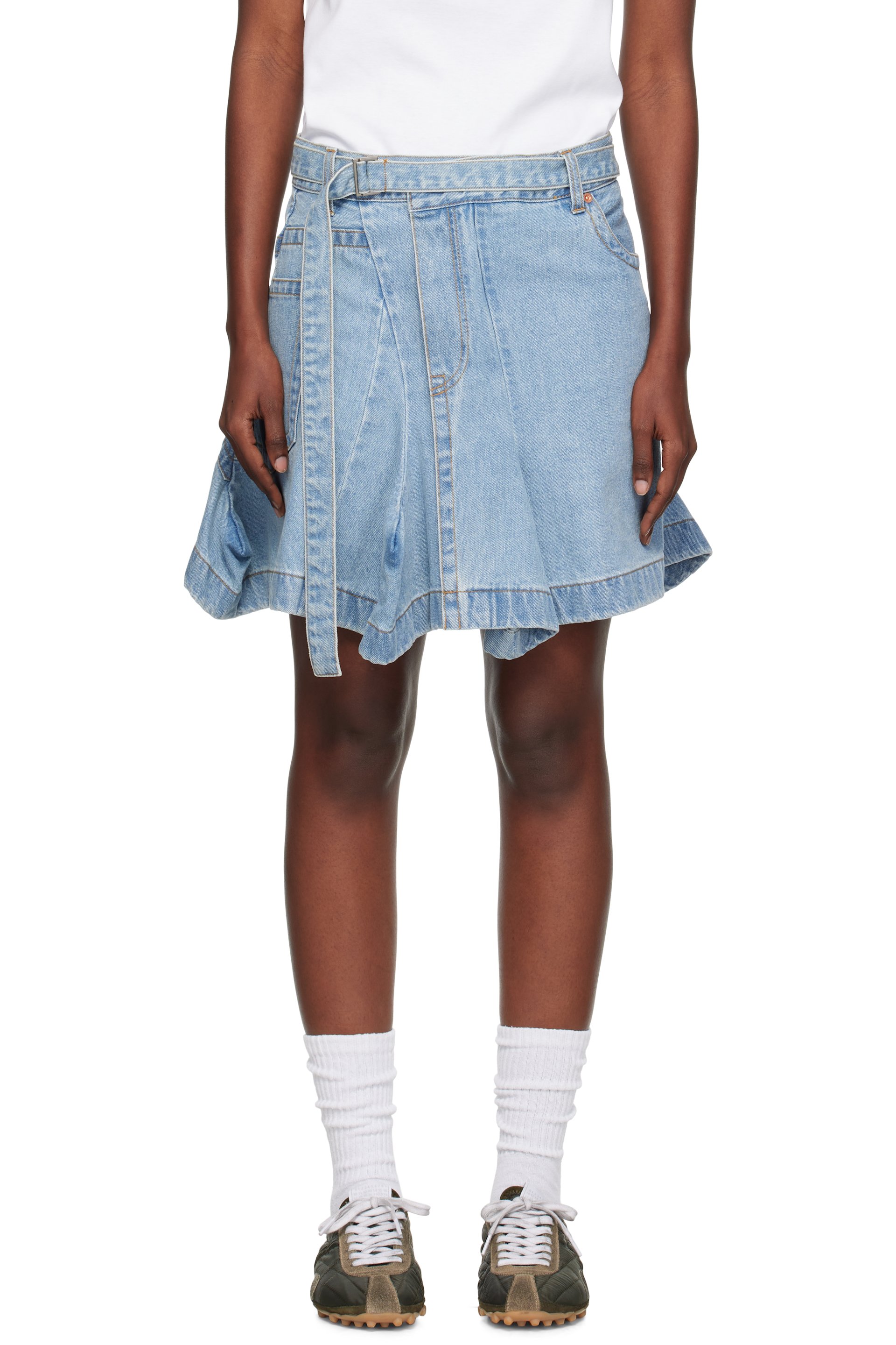 sacai - Minijupe asymétrique bleue en denim