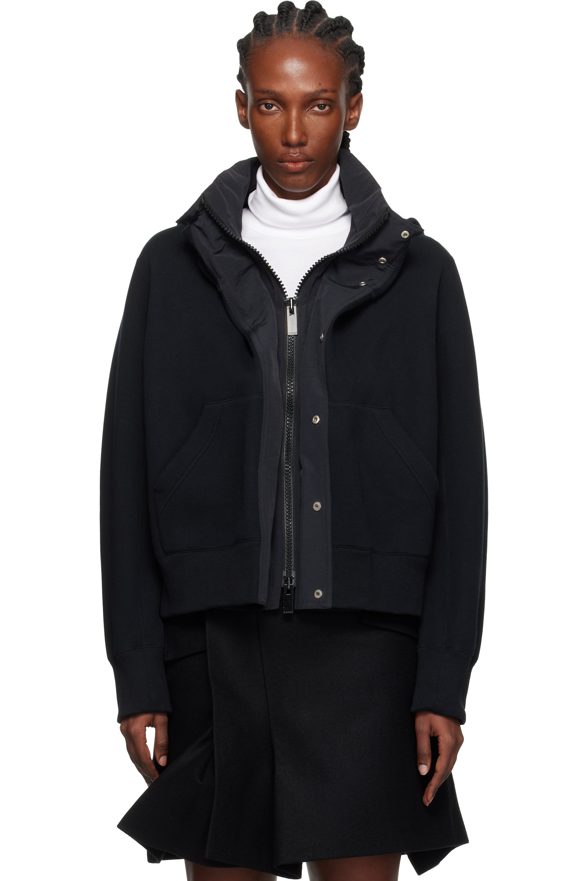 sacai: Black Sponge Sweat x Grosgrain Hoodie | SSENSE