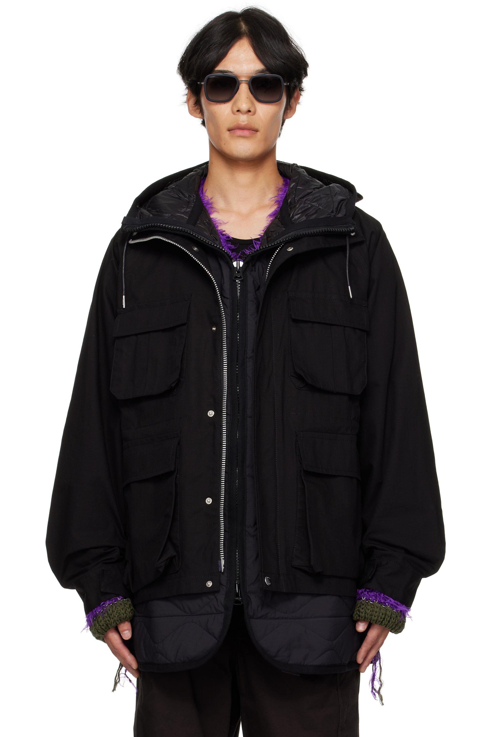 sacai: Black Rip Stop Blouson Jacket | SSENSE