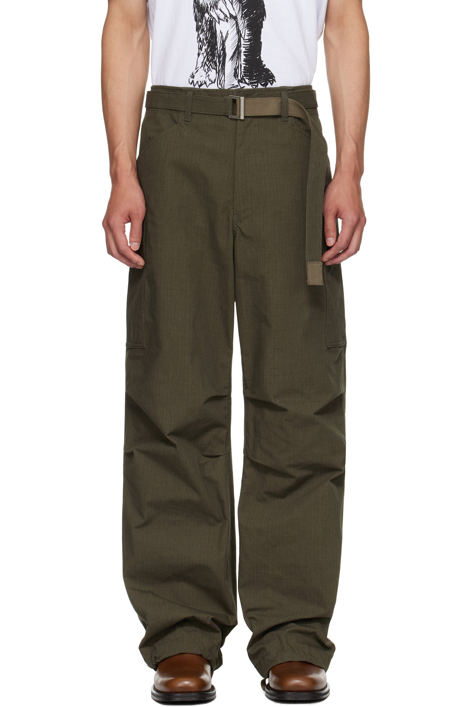 sacai - Pantalon cargo kaki en tissu antidéchirures