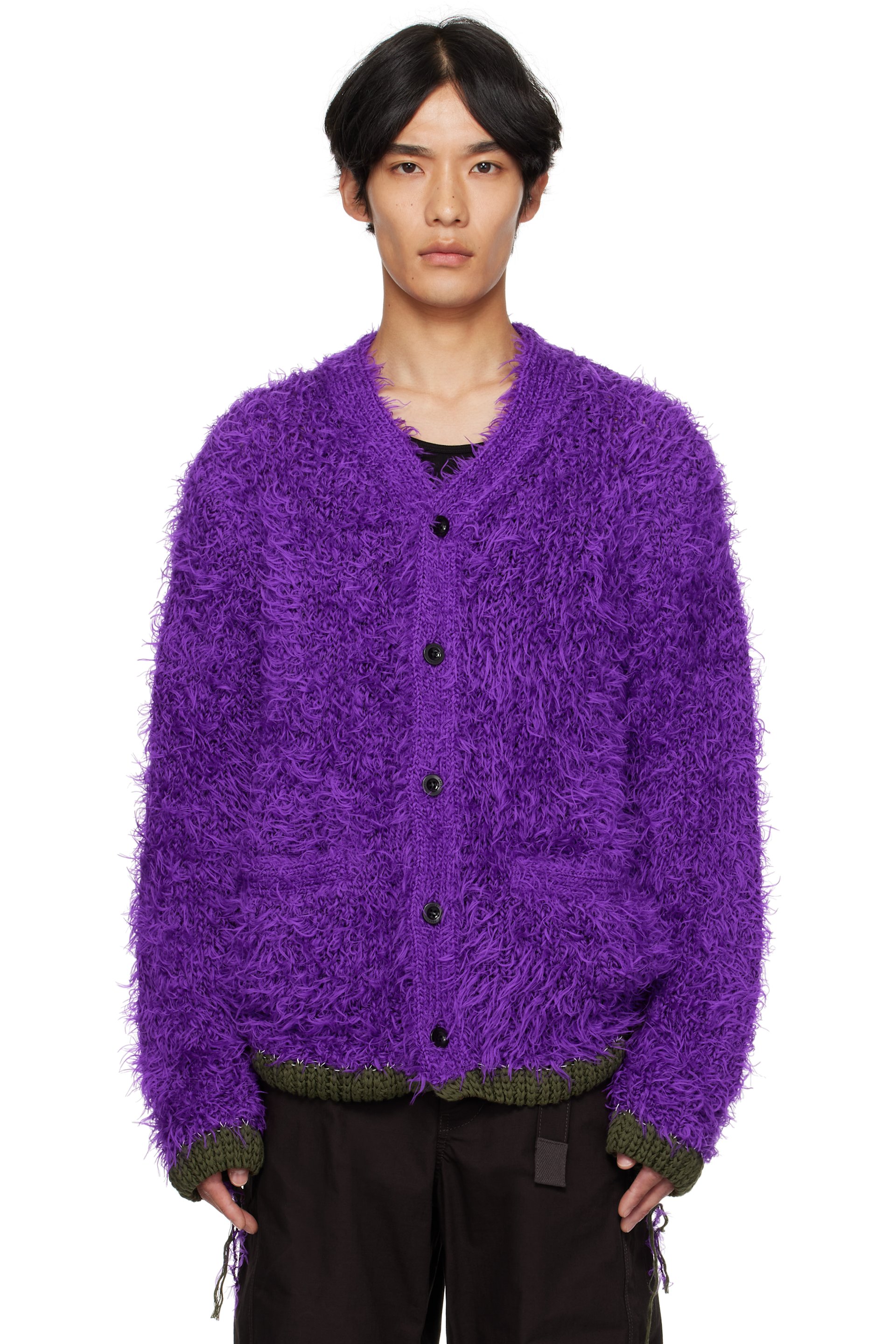 sacai - Purple Furry Knit Cardigan