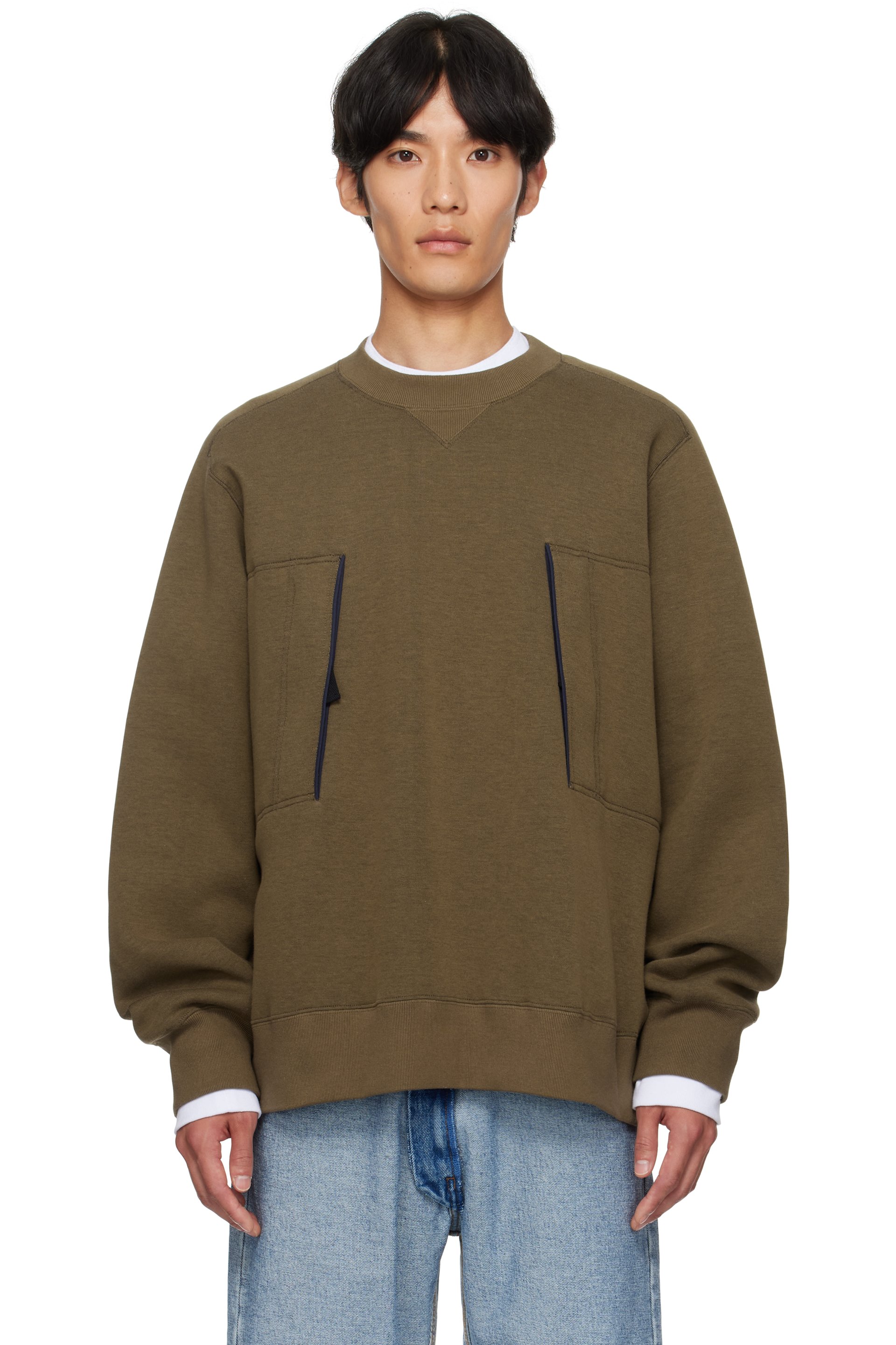 sacai: カーキ Sponge Sweat スウェットシャツ | SSENSE 日本
