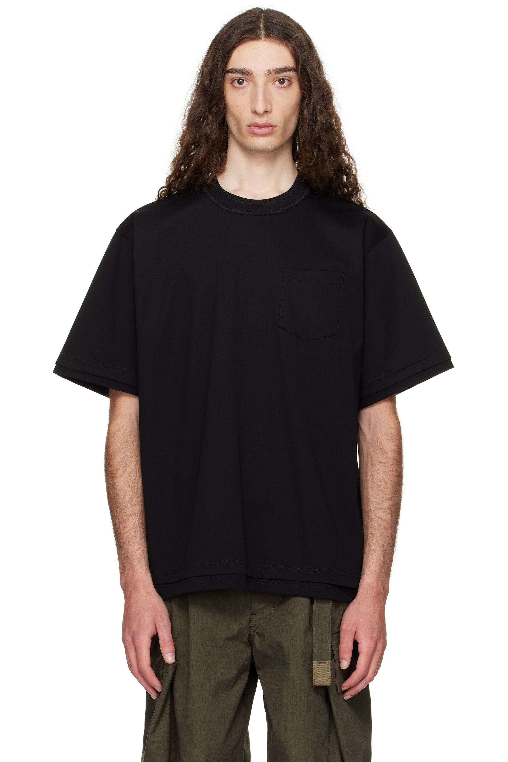 sacai - Black Cotton Jersey T-shirt