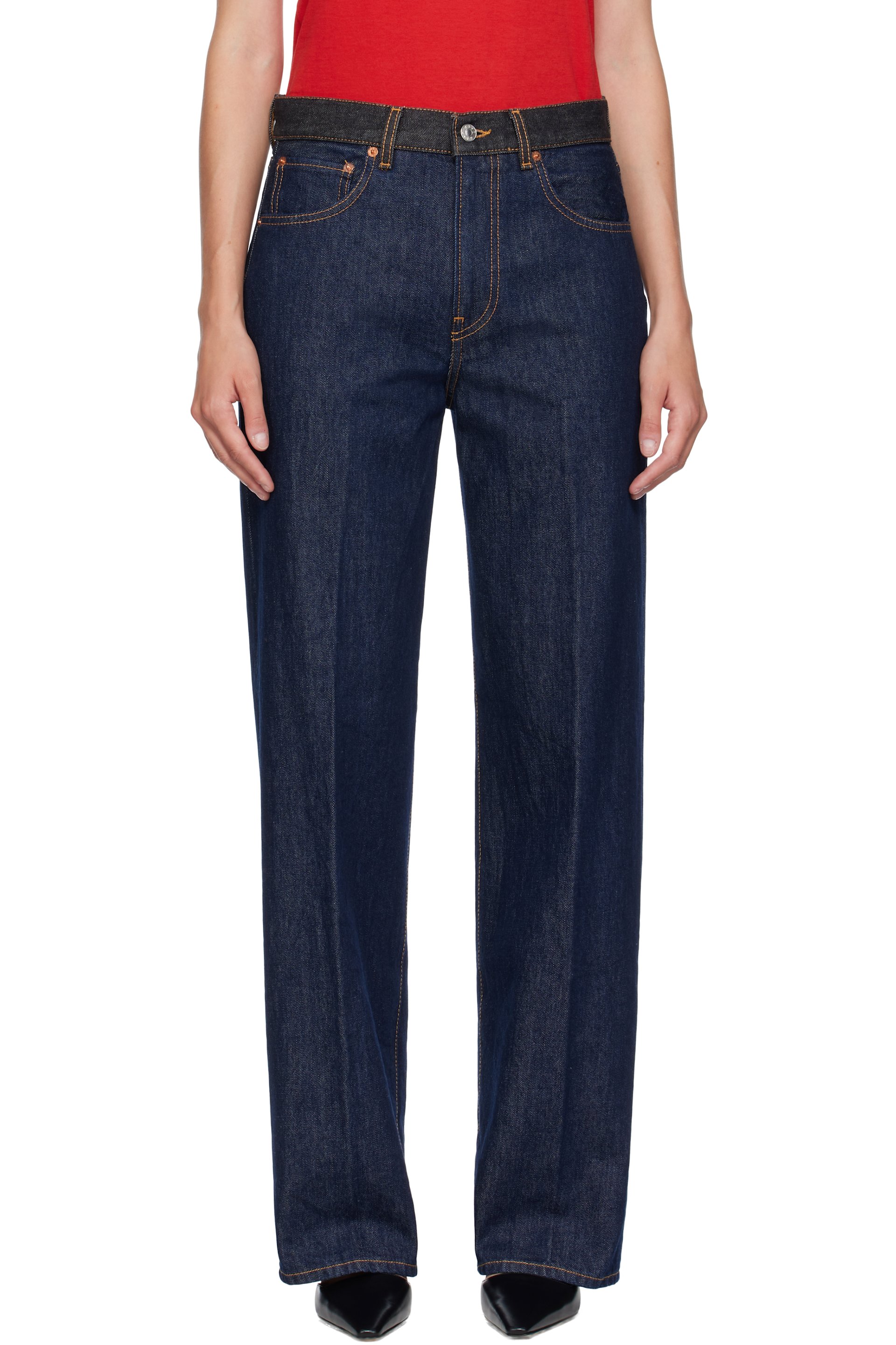 6397 - Jean WB bleu à piqures contrastantes