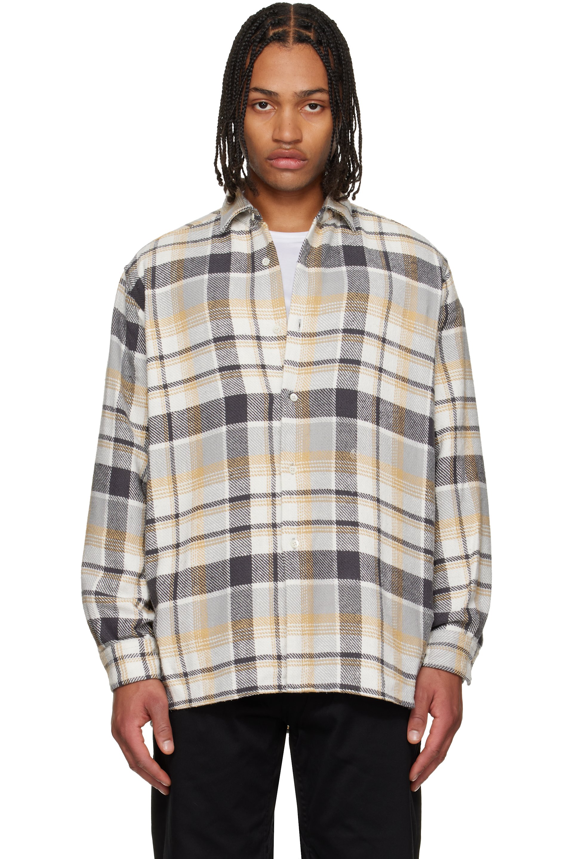 nanamica - Chemise gris et beige en flanelle