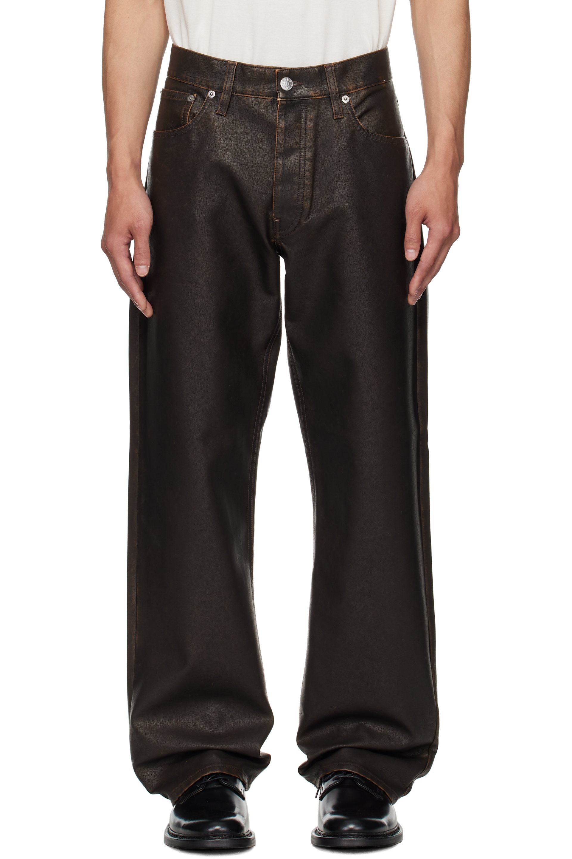 Sunflower - Brown Loose Faux-Leather Trousers