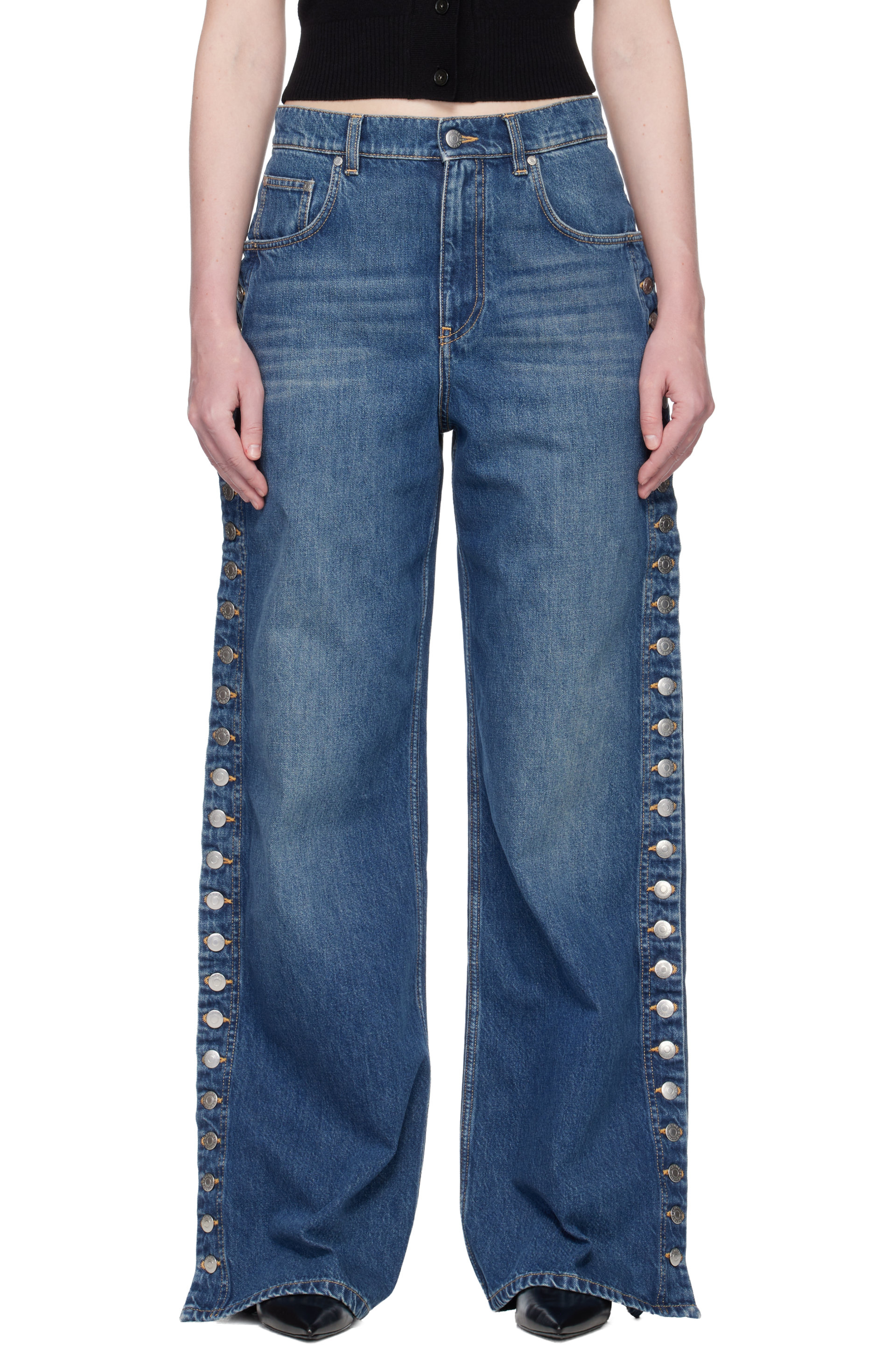 Stella McCartney - Blue Popper-Studded Straight-Leg Jeans